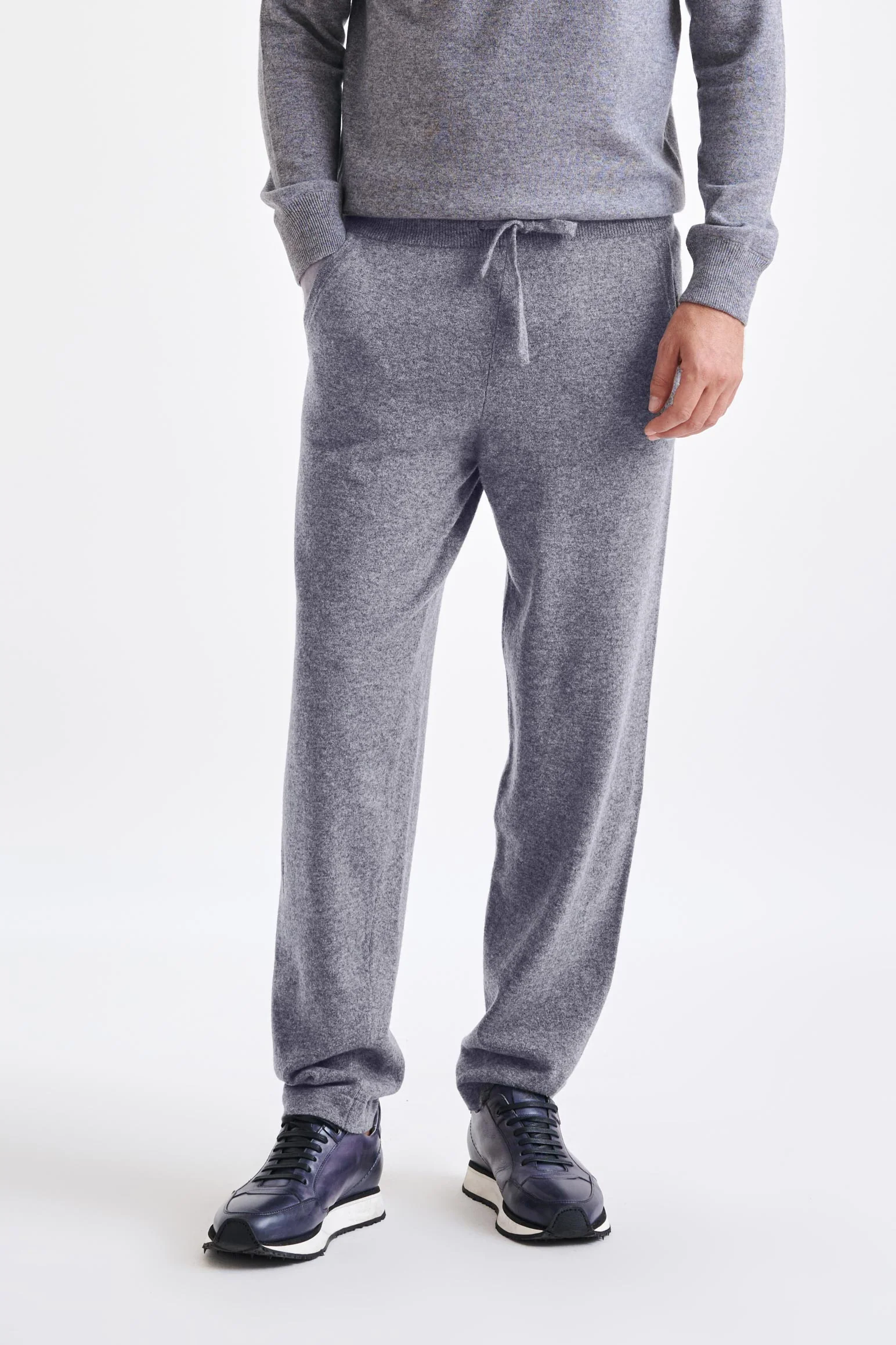Grey 100% Cashmere Casual Knitted Trousers
