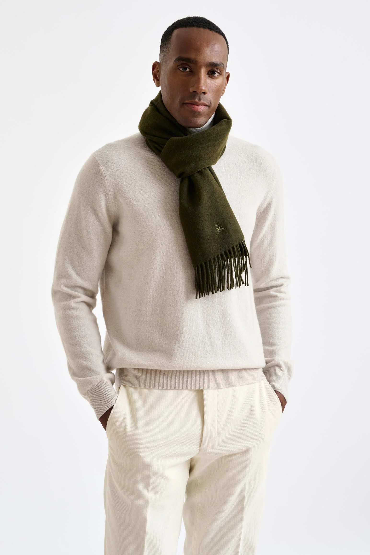 Olive Green 100% Pure Cashmere Scarf - Image 3