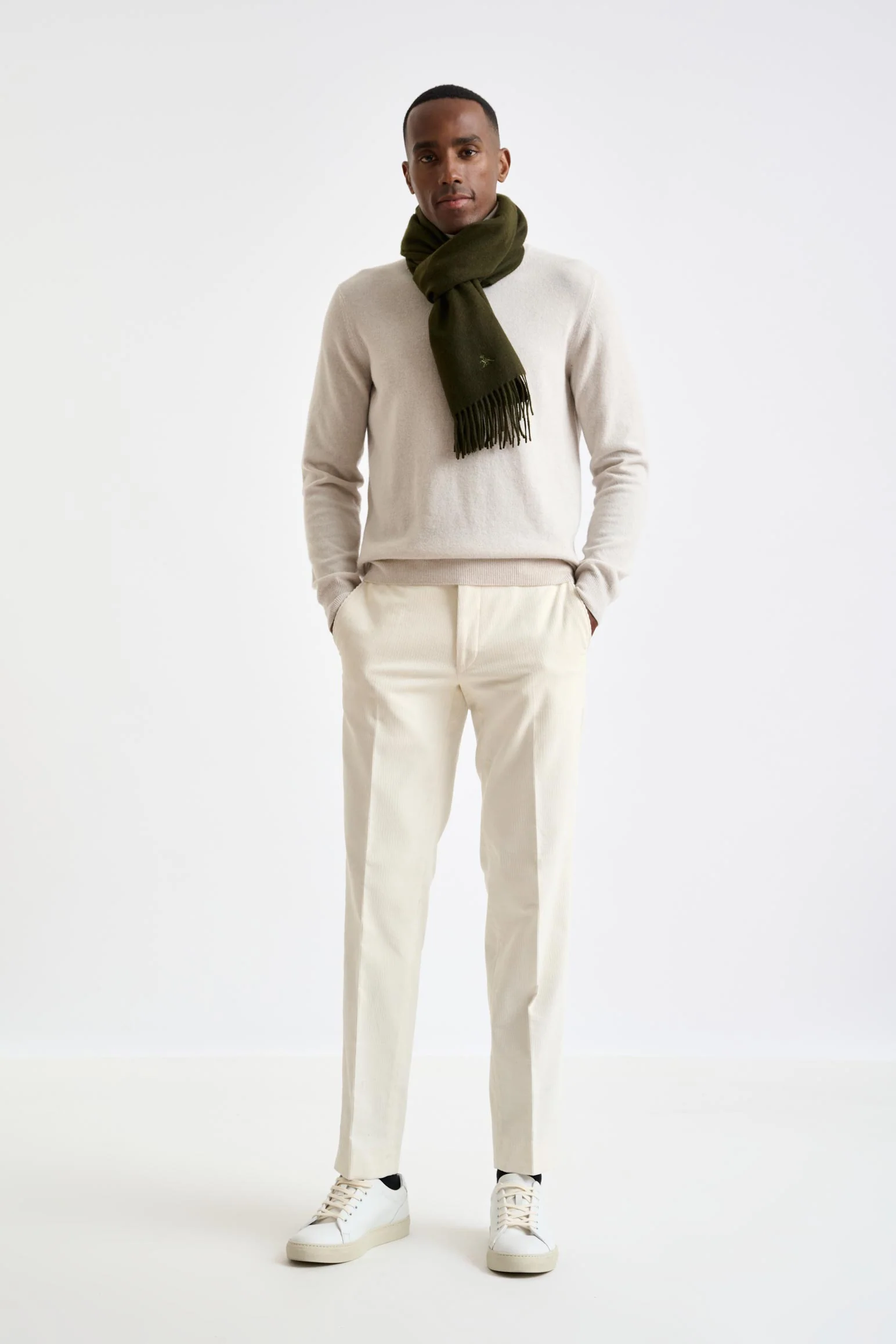Olive Green 100% Pure Cashmere Scarf - Image 4
