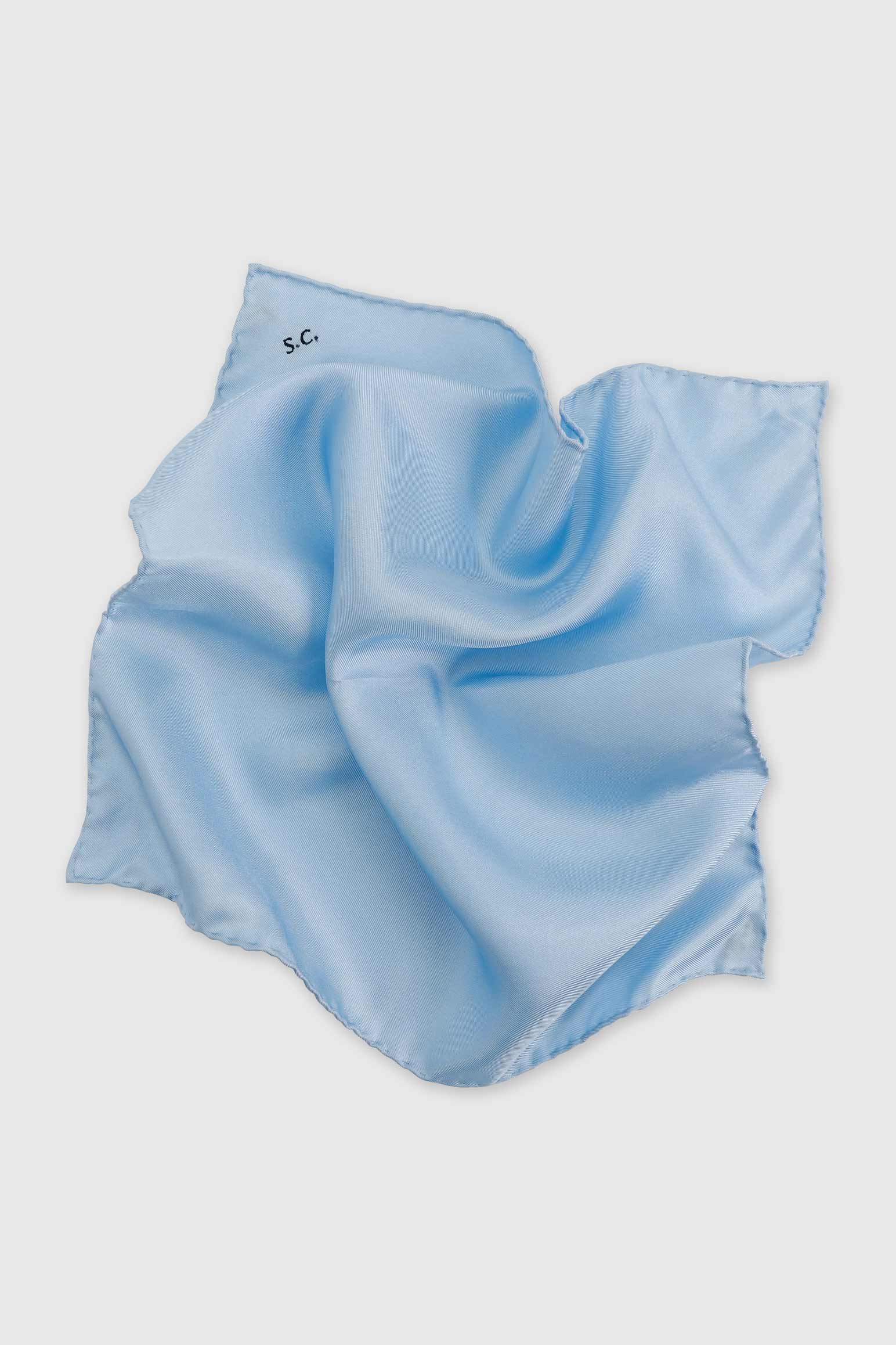 Light Blue 100% Silk Handmade Pocket Square - Image 2