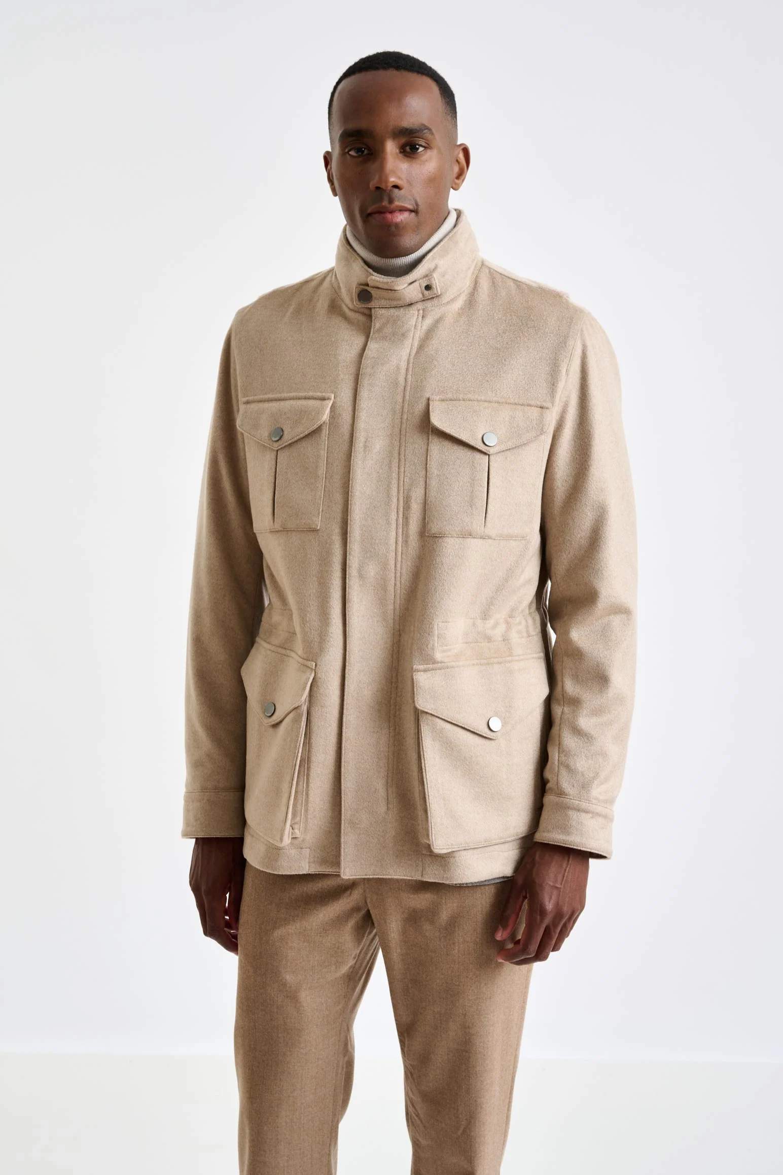 Beige 100% Cashmere Dartmoor Field Jacket Zeus