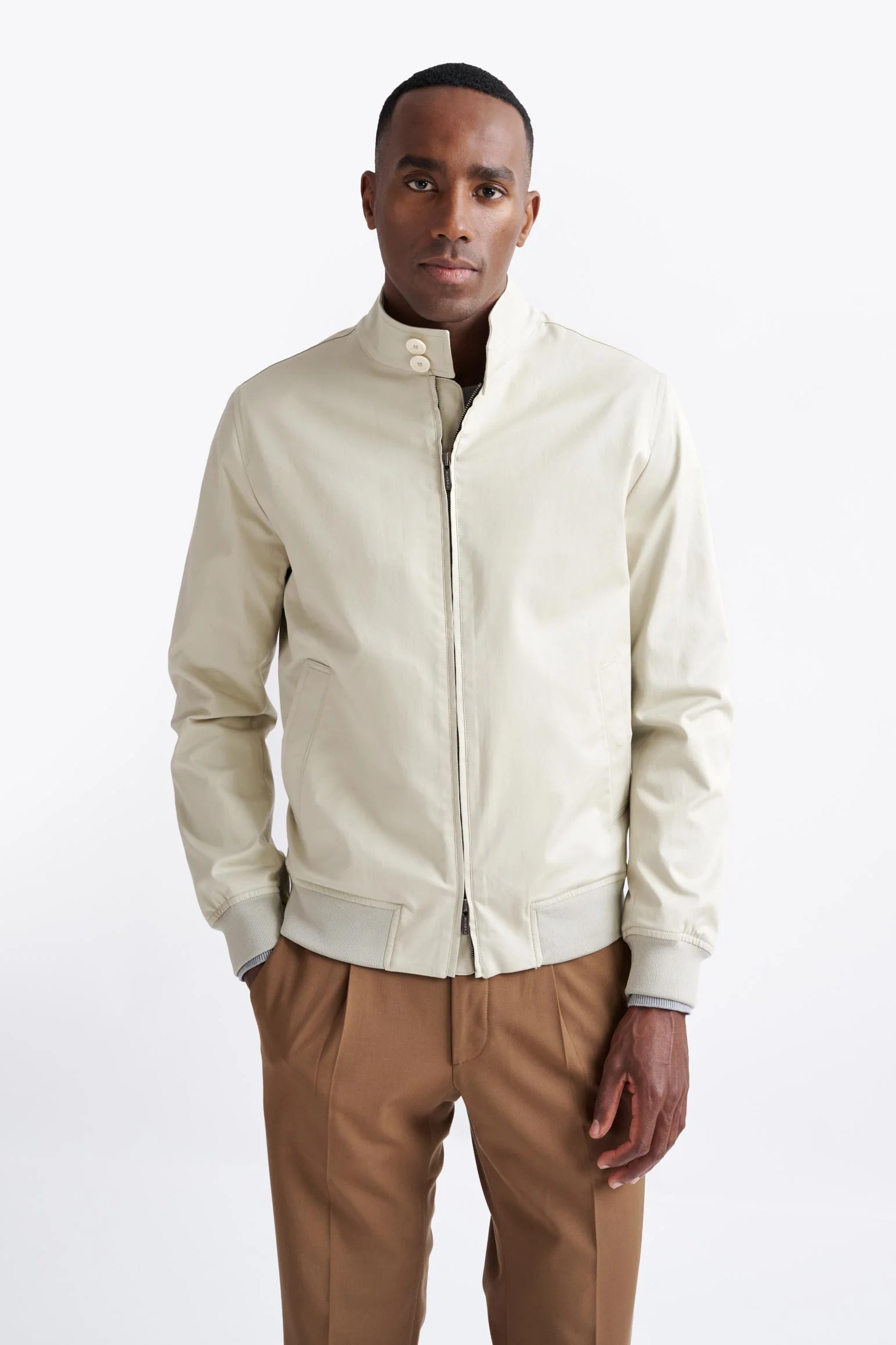 Beige Cashmere Cotton Warwick Bomber Jacket