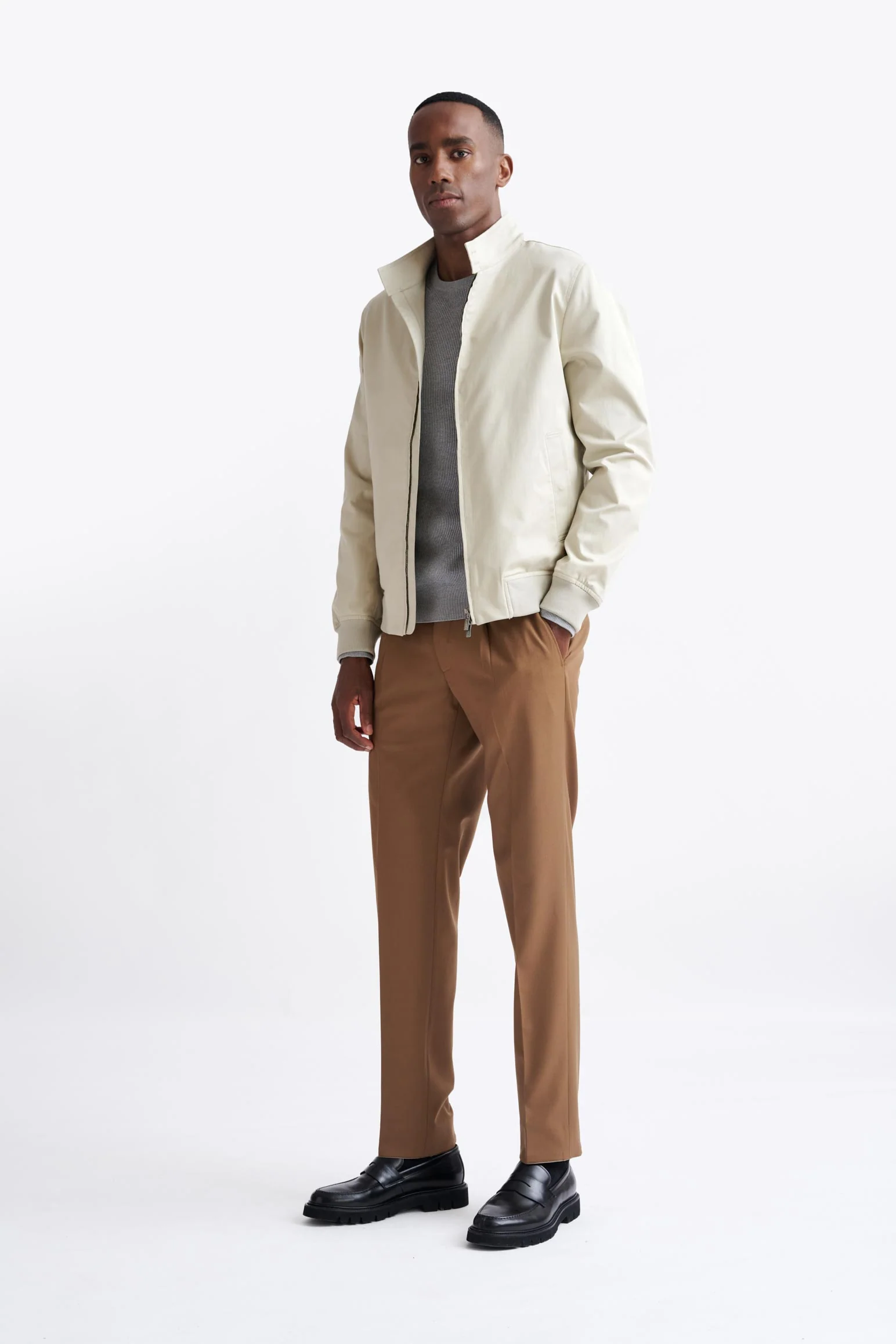Beige Cashmere Cotton Warwick Bomber Jacket - Image 2