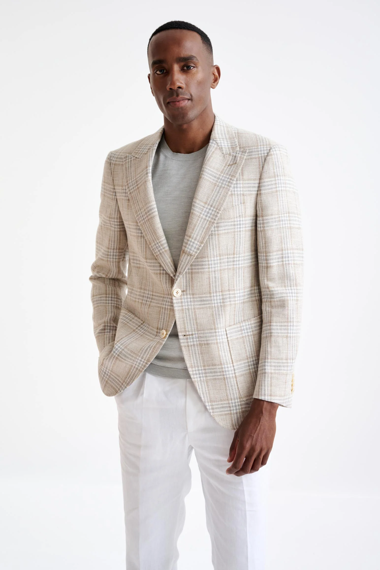 Beige Grey Cream Cotton & Linen Soho Jacket Amalfi Trend