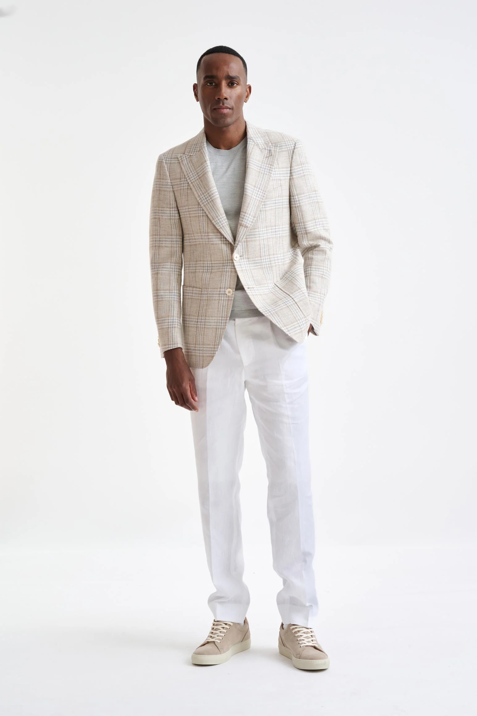 Beige Grey Cream Cotton & Linen Soho Jacket Amalfi Trend - Image 6
