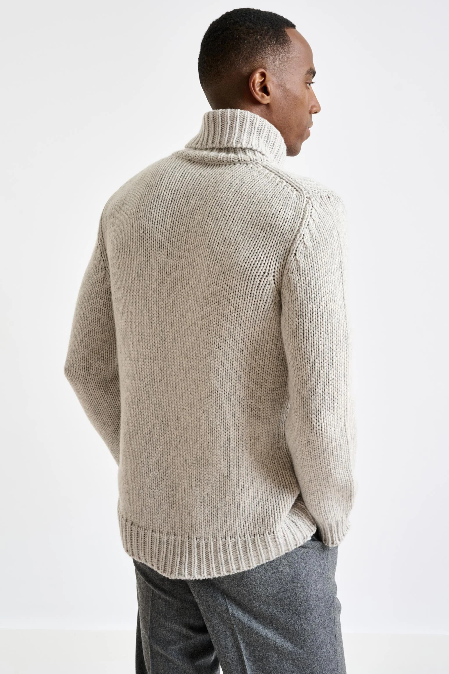 Beige Melange Chunky Wool & Cashmere Mouline Banbury Rollneck Sweater - Image 3