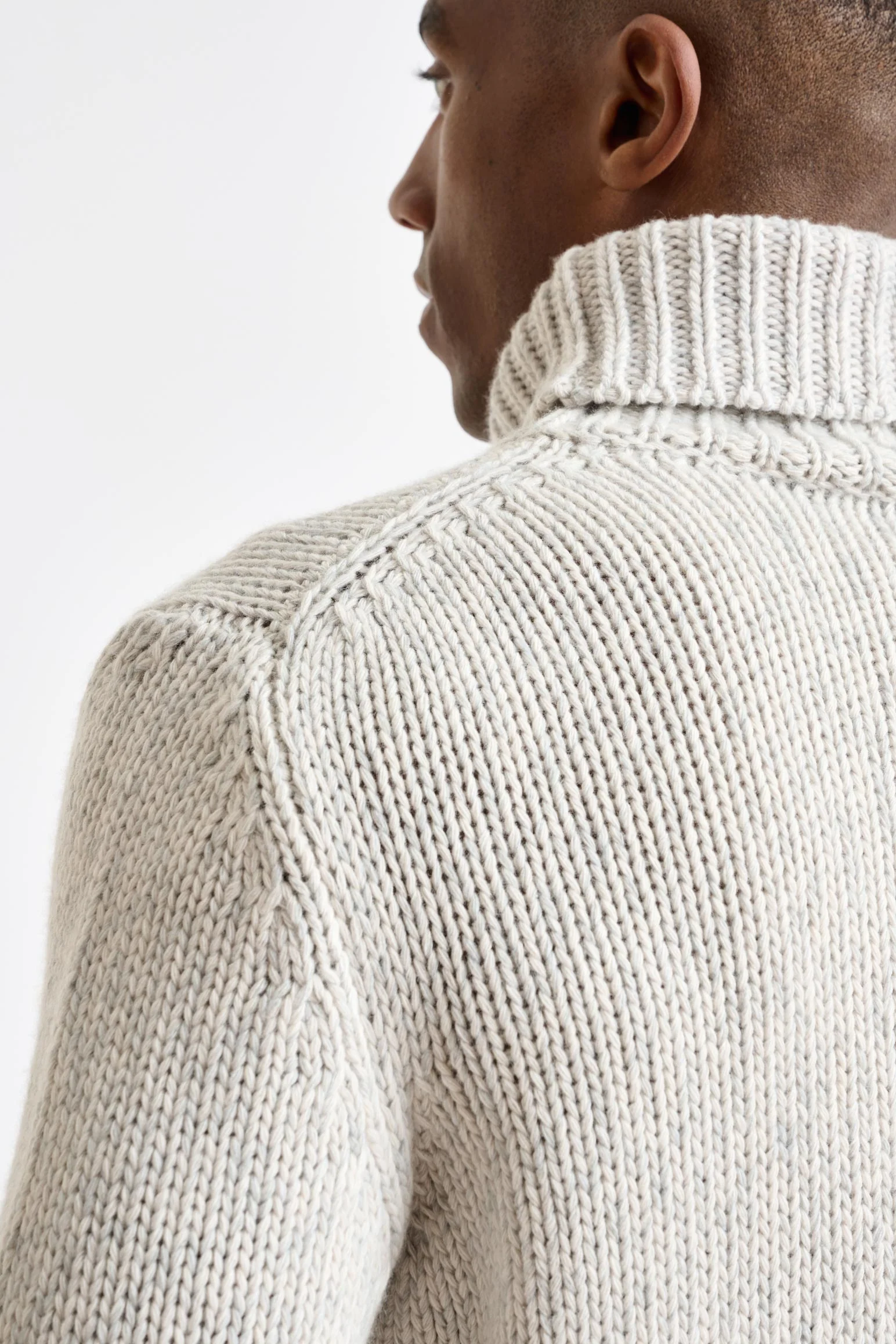 Beige Melange Chunky Wool & Cashmere Mouline Banbury Rollneck Sweater - Image 4