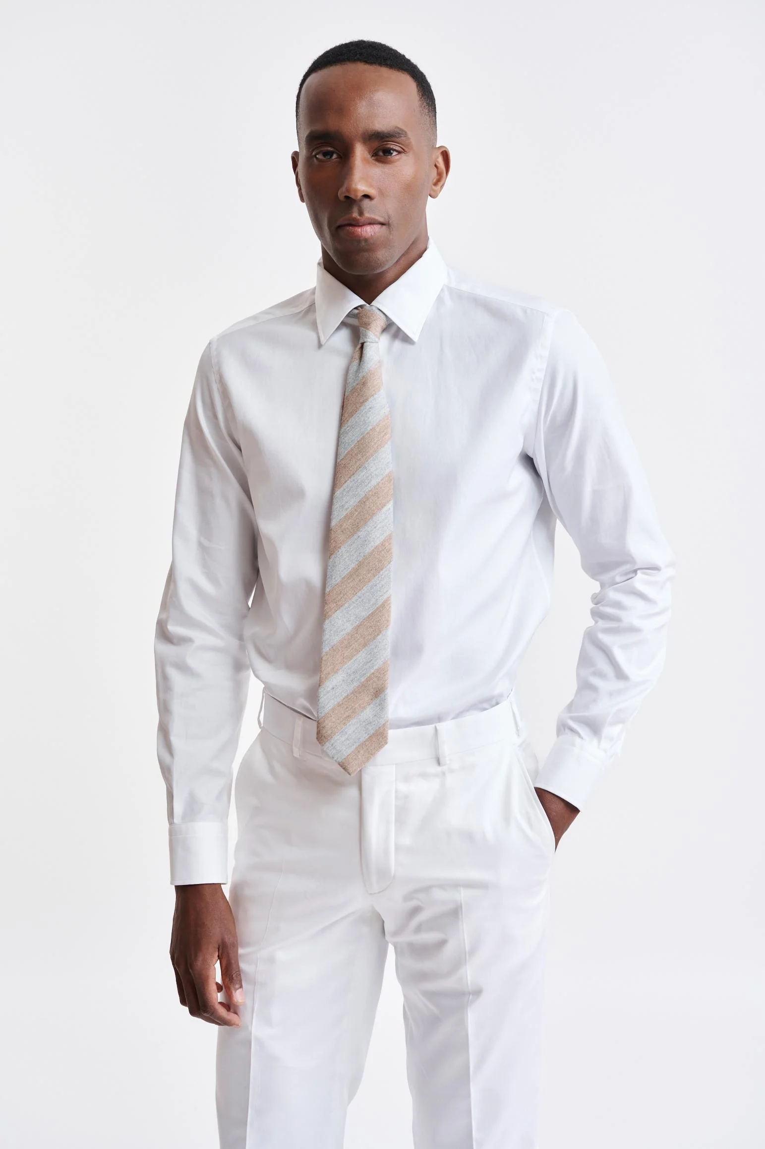 Beige Stripes 100% Silk Tie - Image 2