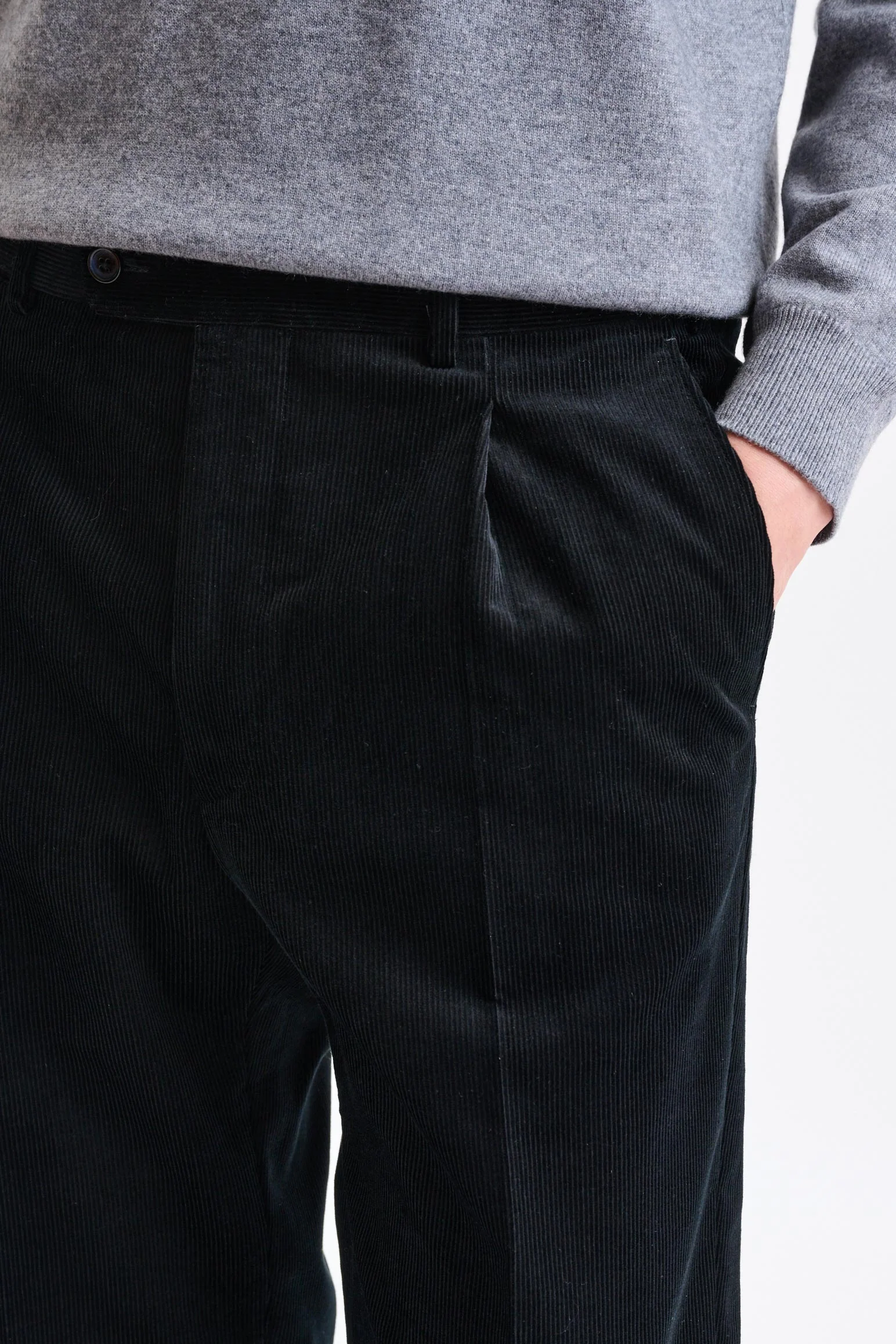 Black 100% Wool Farley Trousers Corduroy - Image 3