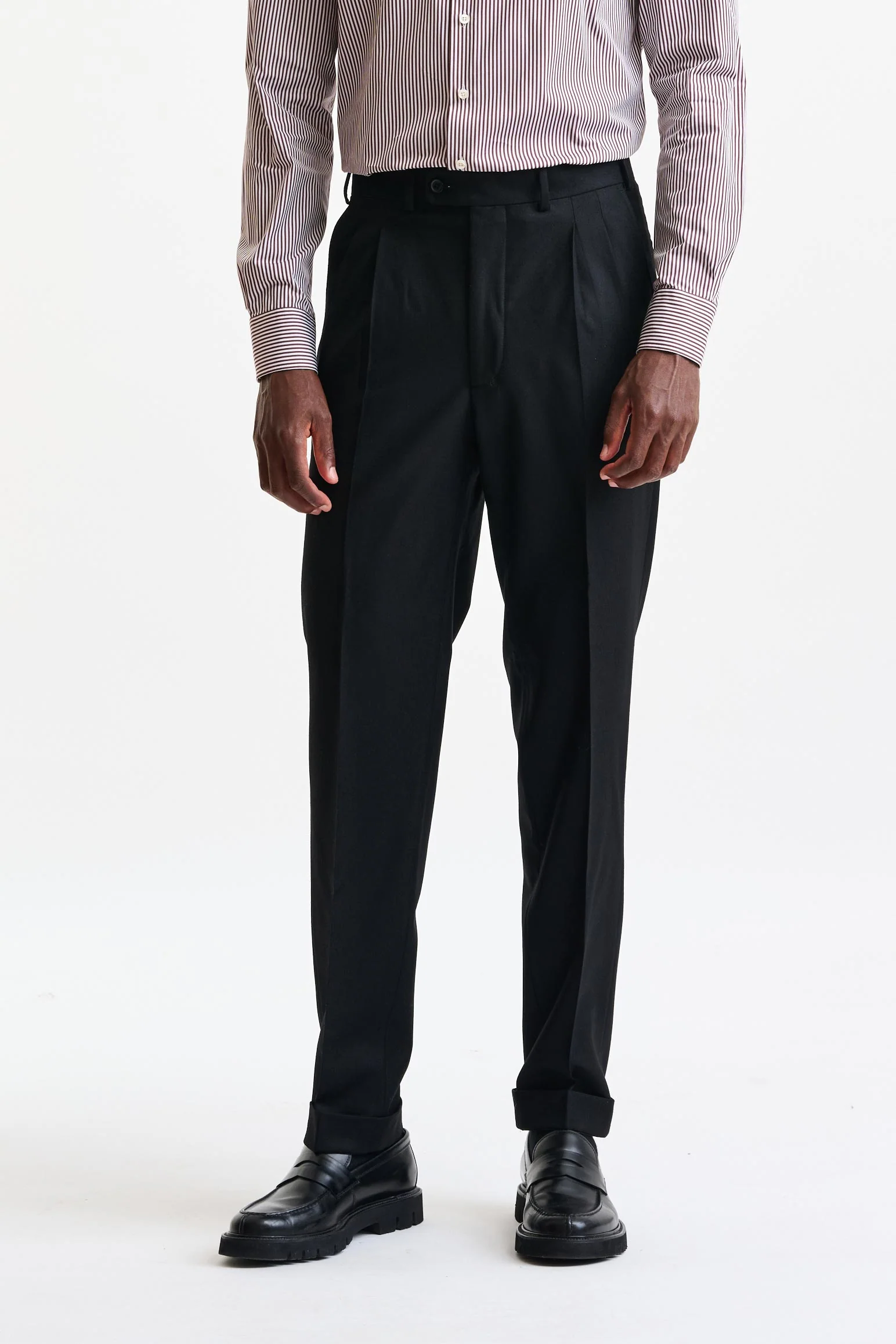 Black Wool Farley Trousers Flannel & Saxony