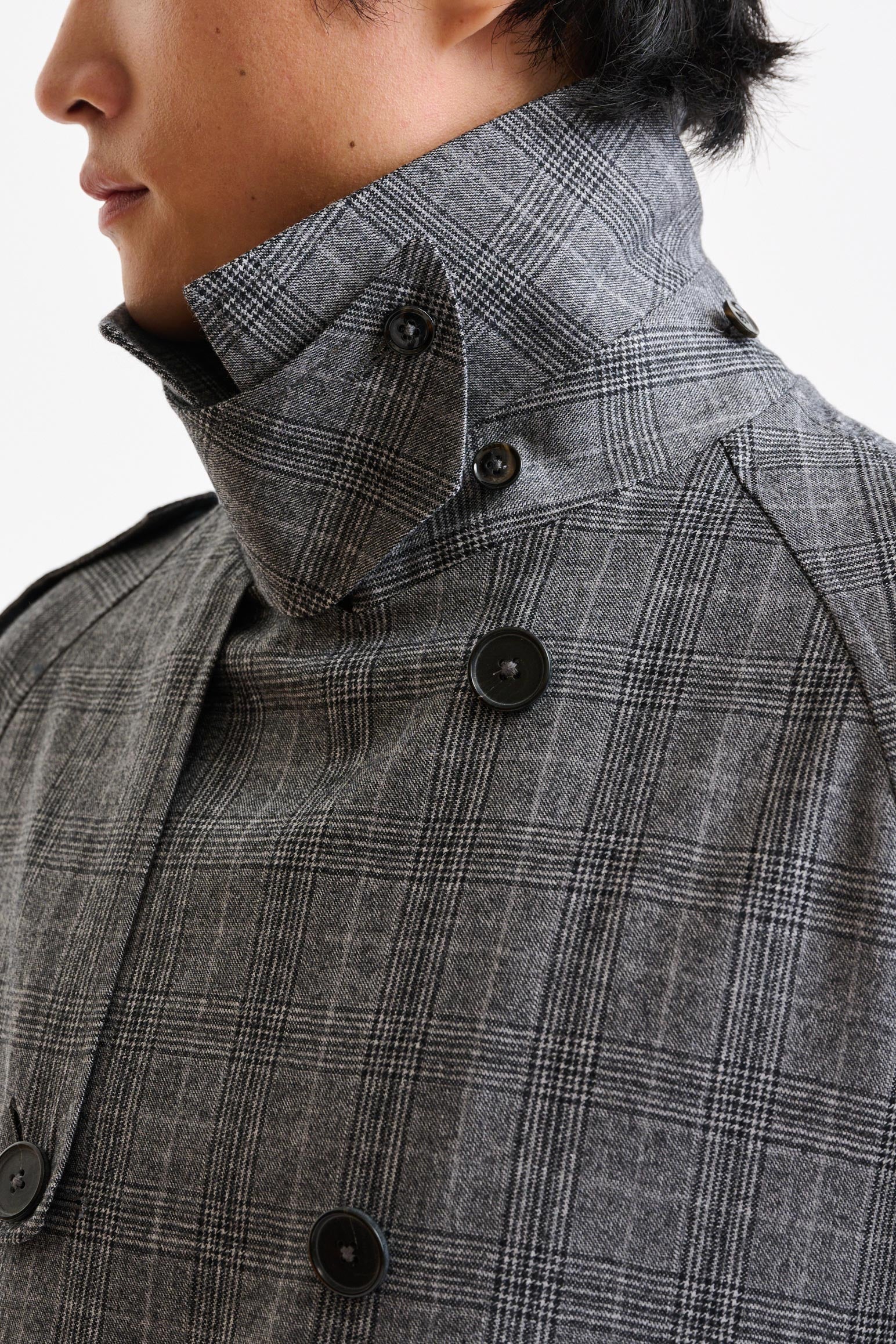 Grey Check Wool Marlow Tech Trench Coat Hybrid - Image 3