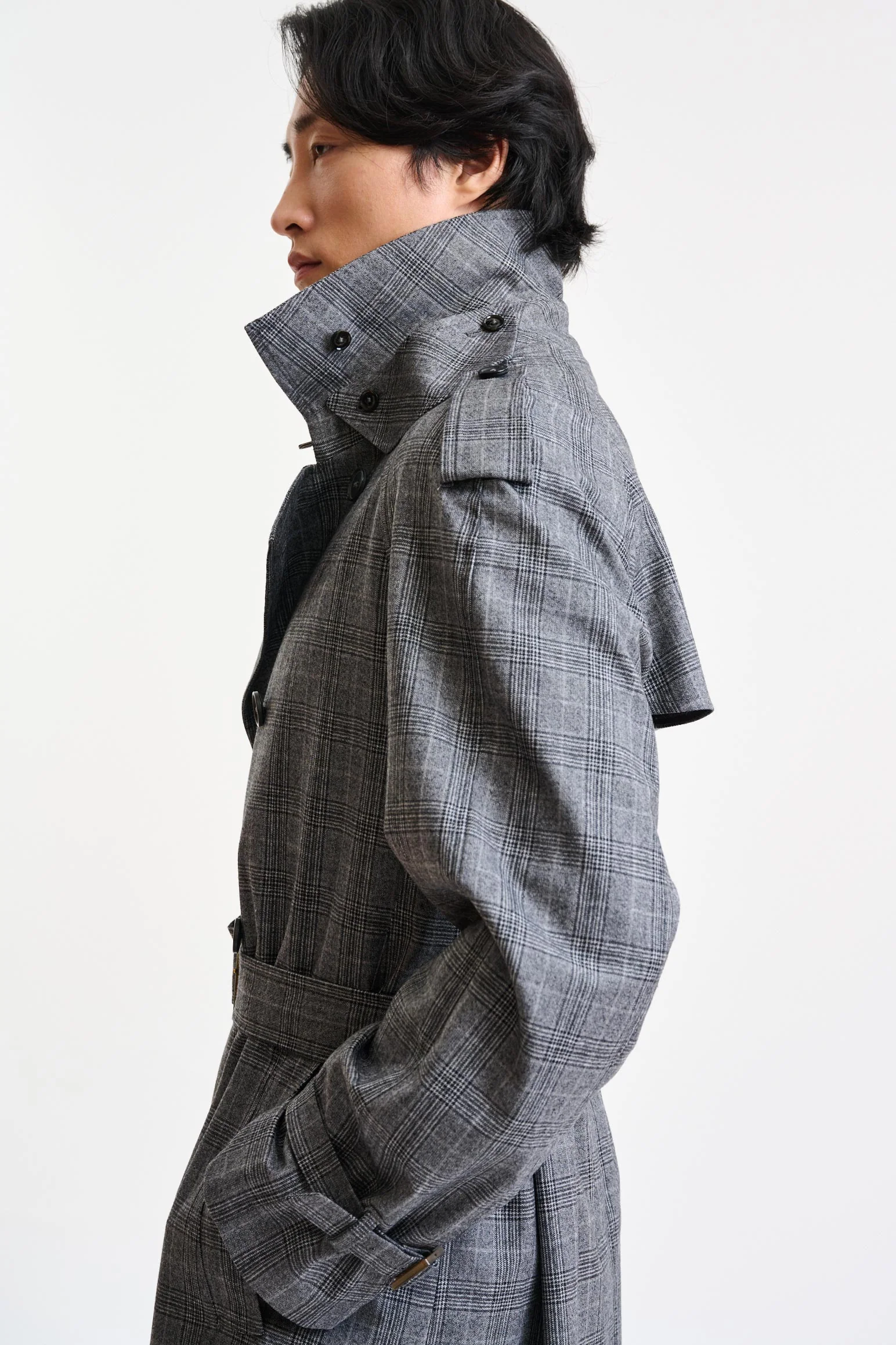 Grey Check Wool Marlow Tech Trench Coat Hybrid - Image 5