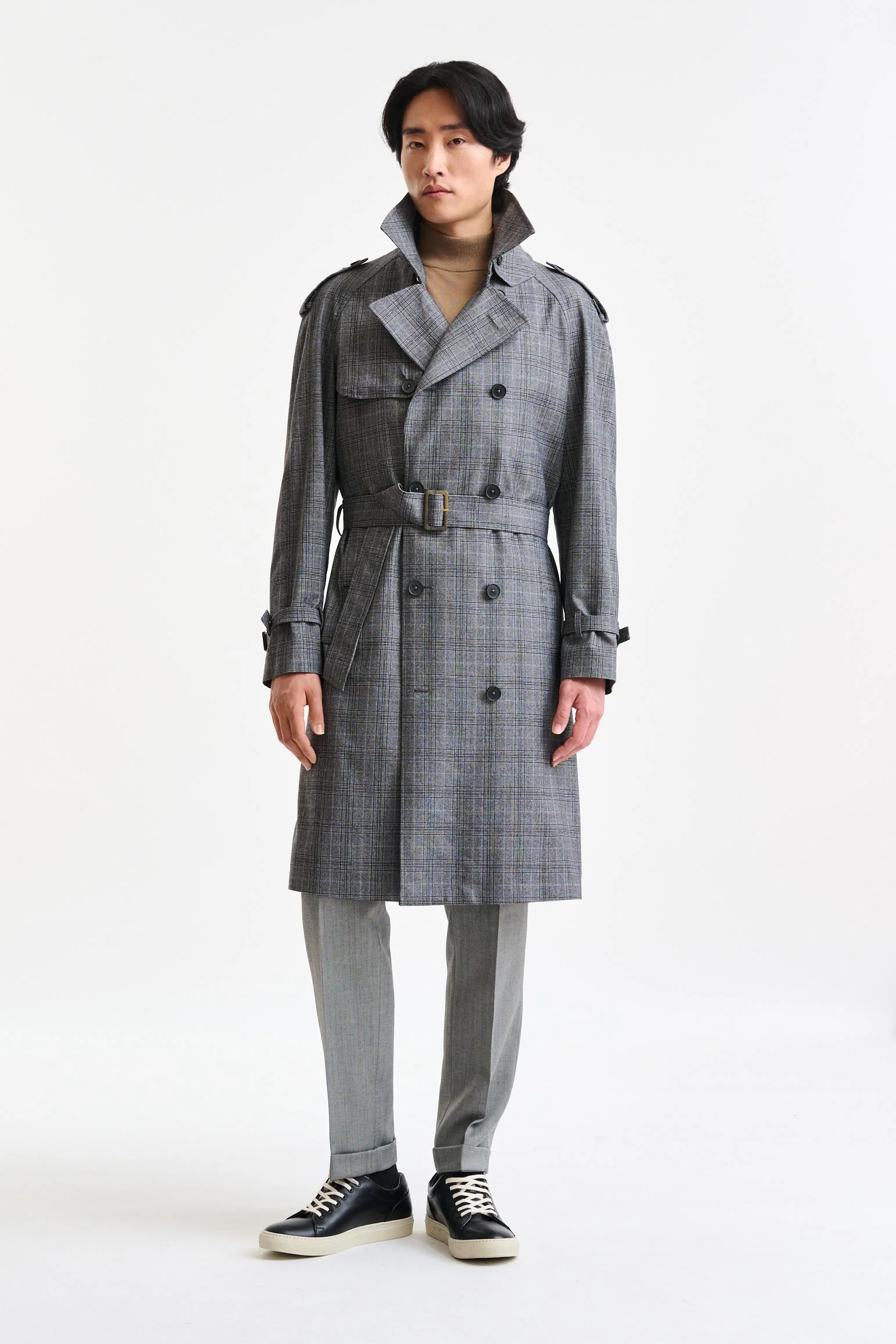 Grey Check Wool Marlow Tech Trench Coat Hybrid - Image 6