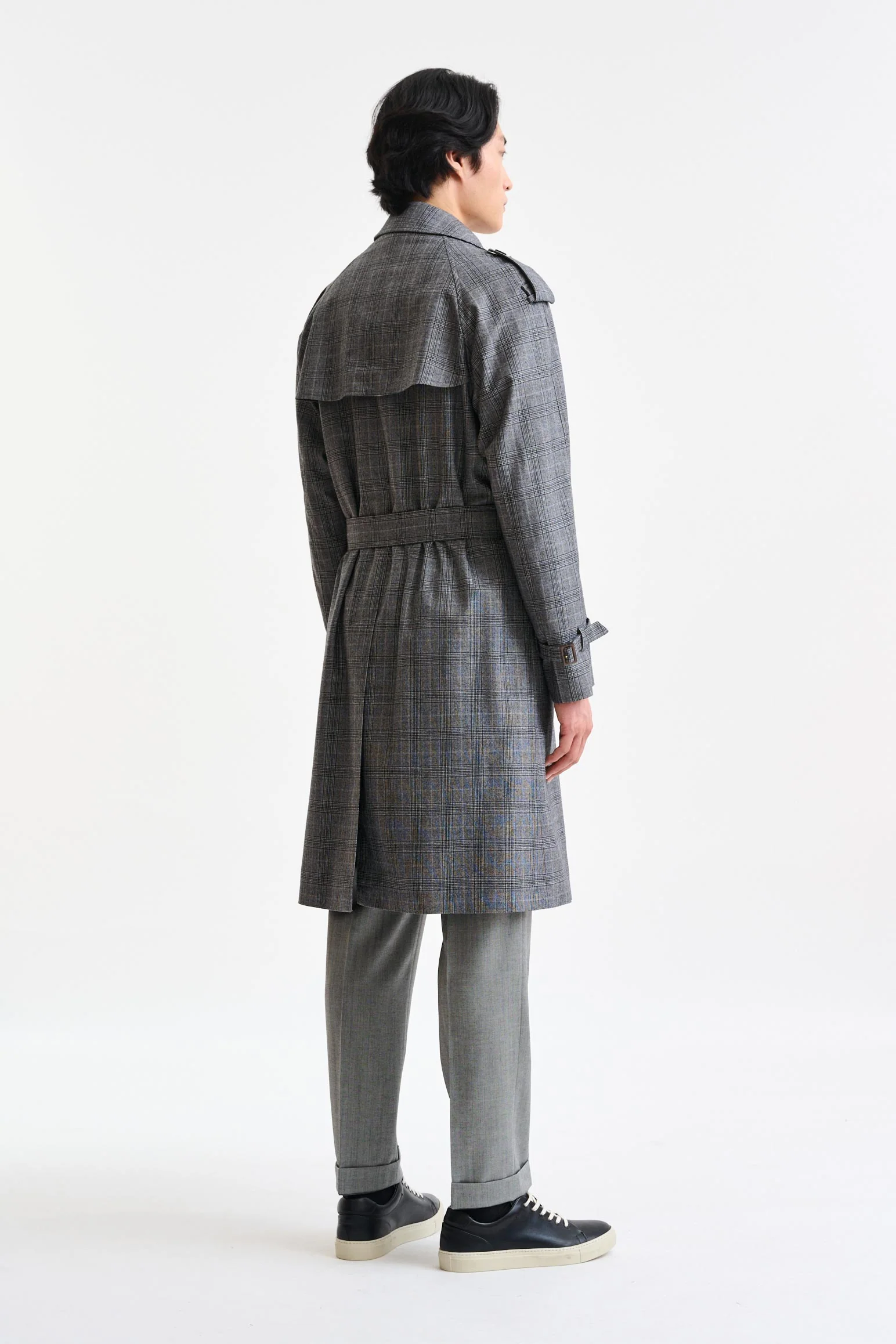 Grey Check Wool Marlow Tech Trench Coat Hybrid - Image 7