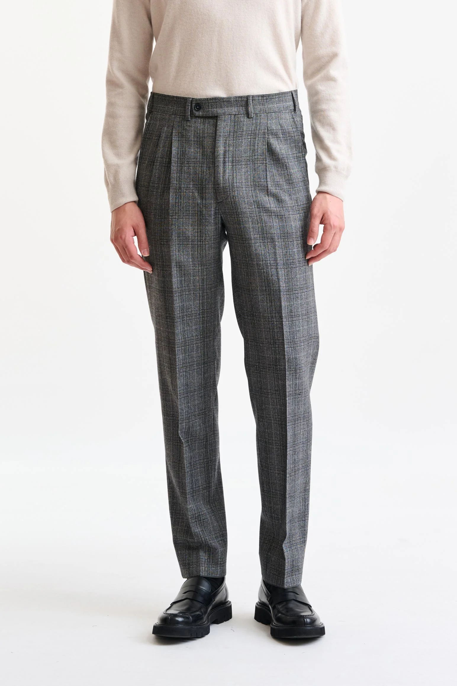 Grey Check Wool Farley Trousers Hybrid