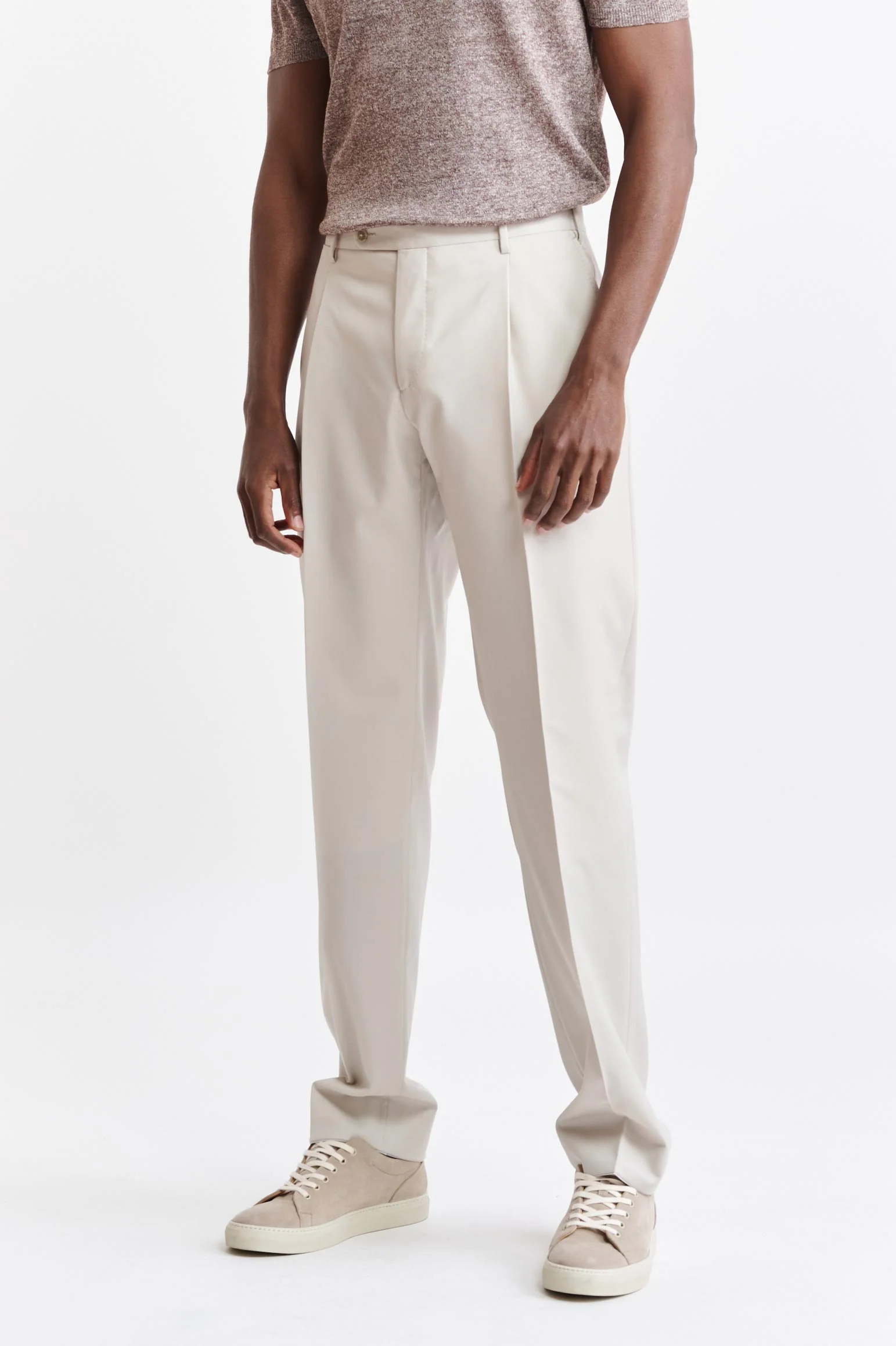 Beige Wool Super 150's Signature Trousers Sleek