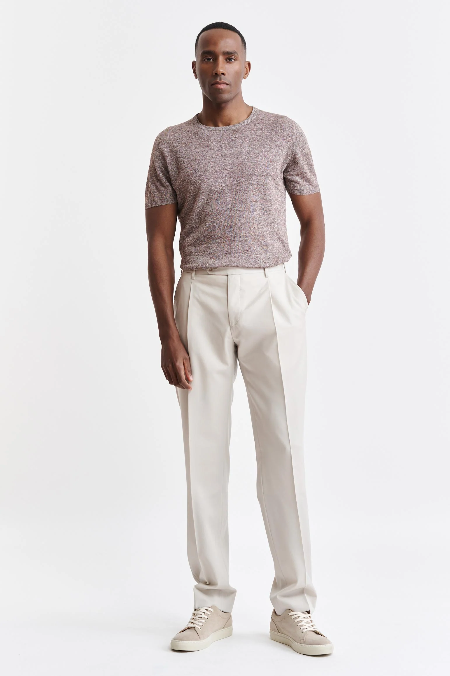 Beige Wool Super 150's Signature Trousers Sleek - Image 2