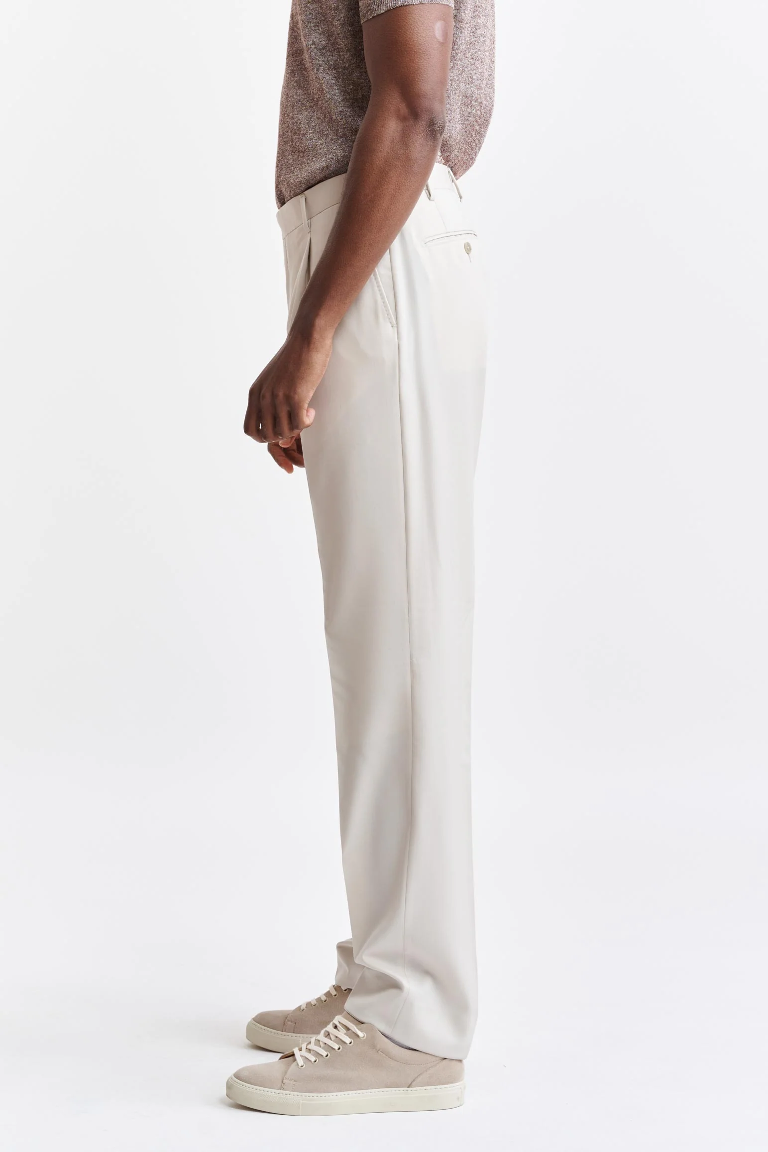 Beige Wool Super 150's Signature Trousers Sleek - Image 3