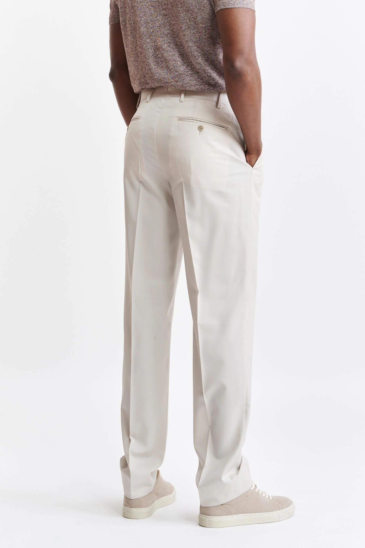 Beige Wool Super 150's Signature Trousers Sleek - Image 6