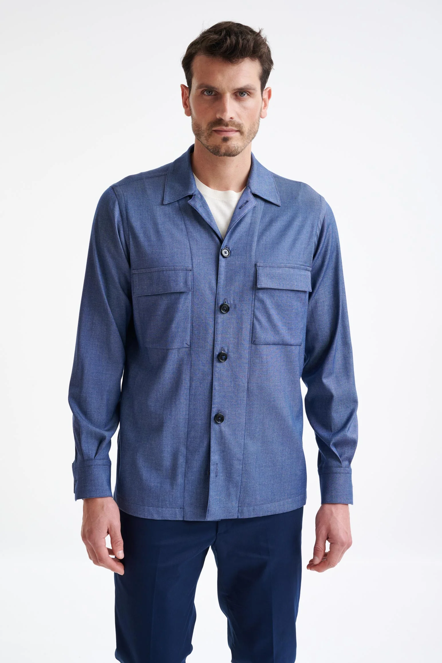 Blue Cotton Plymouth Overshirt Cashmere Denim