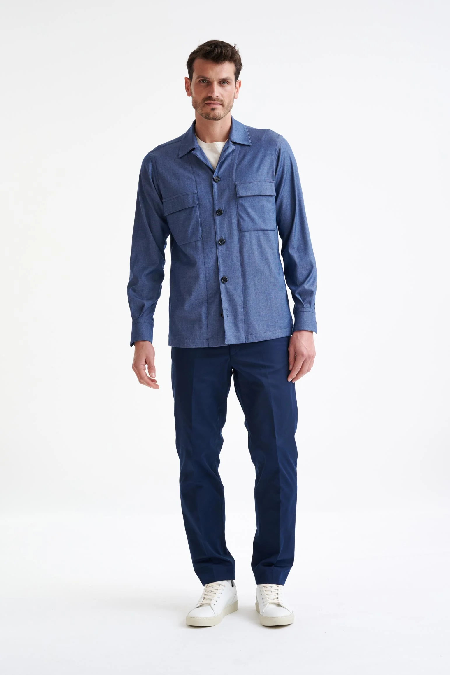 Blue Cotton Plymouth Overshirt Cashmere Denim - Image 2