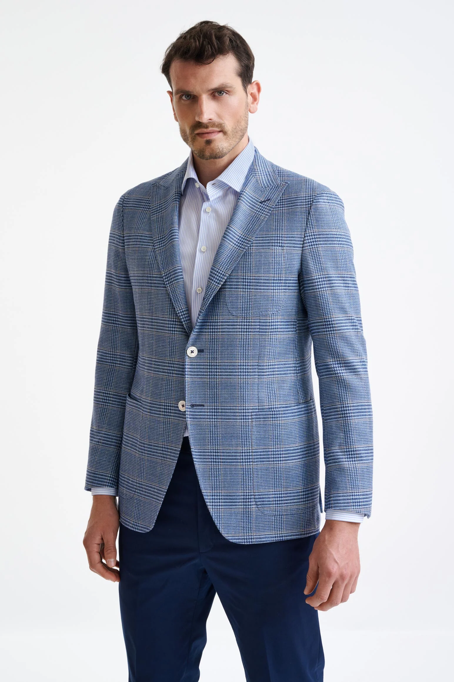 Light Blue Check Wool & Silk Kenton Jacket Amalfi Trend - Image 6