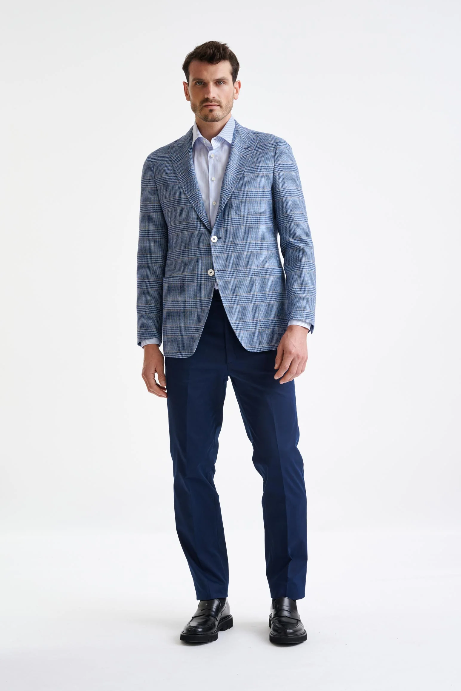 Light Blue Check Wool & Silk Kenton Jacket Amalfi Trend - Image 7