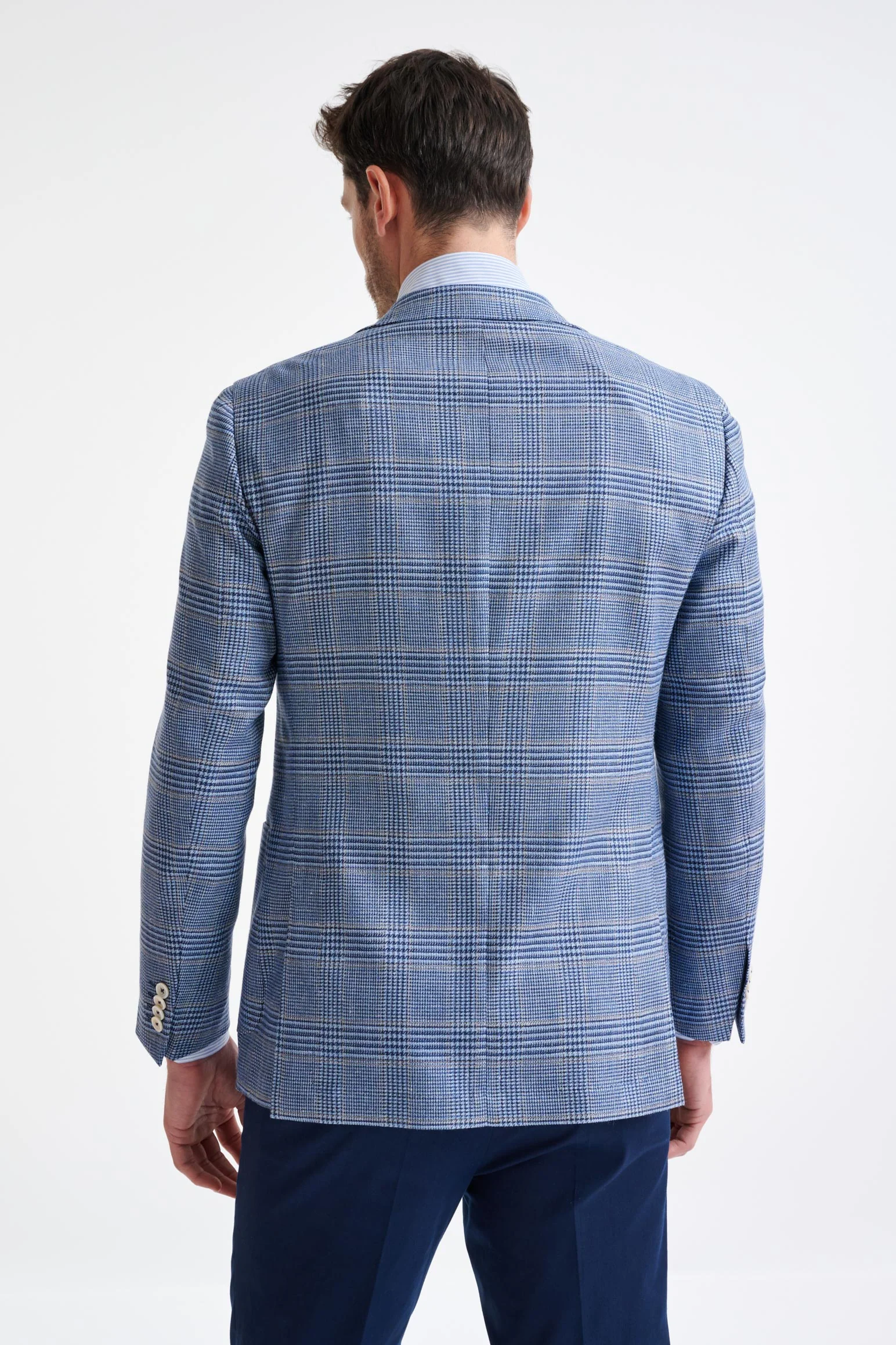 Light Blue Check Wool & Silk Kenton Jacket Amalfi Trend - Image 8