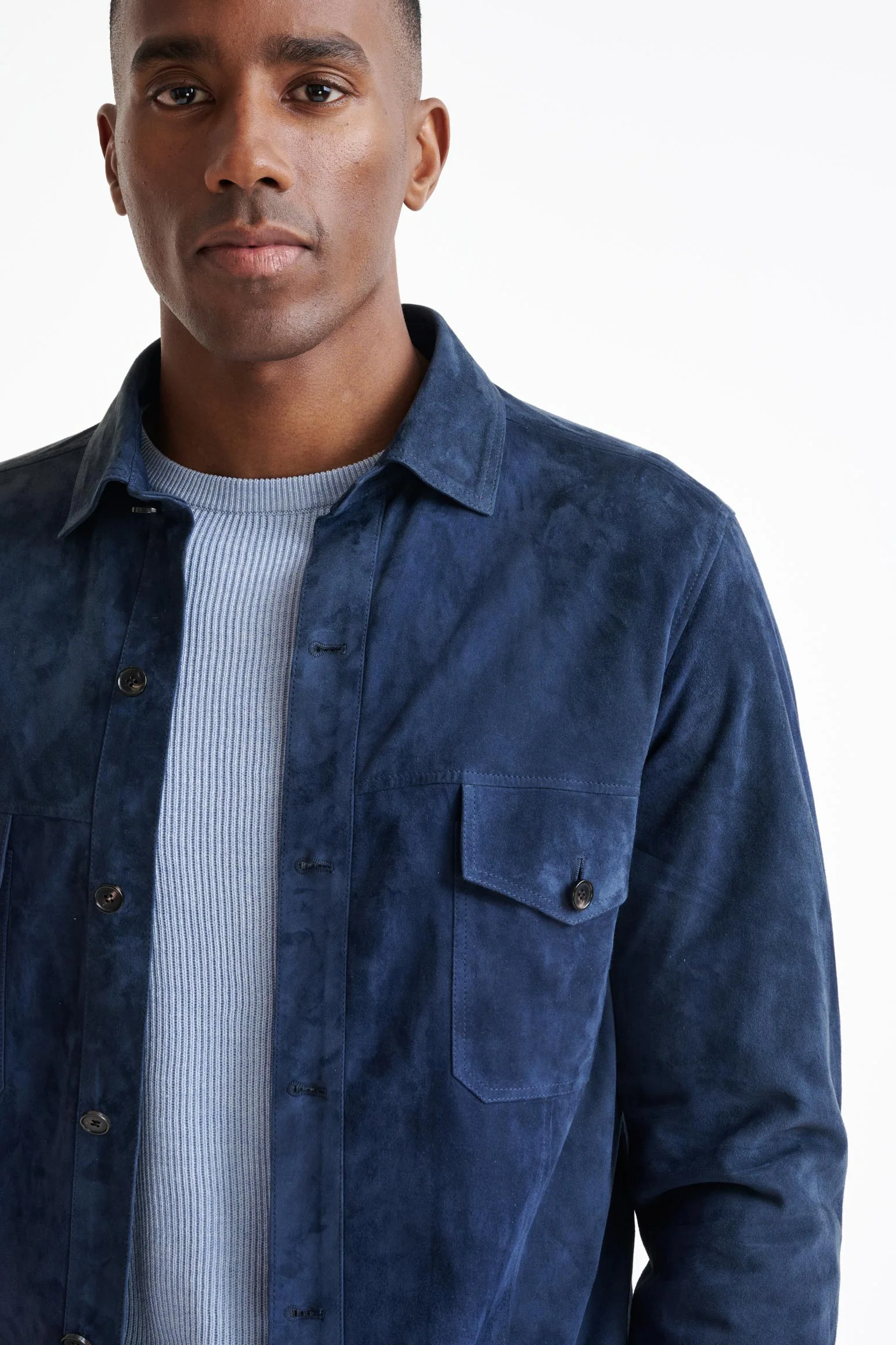 Blue Hexham Goat Suede Shirt Jacket - Image 3