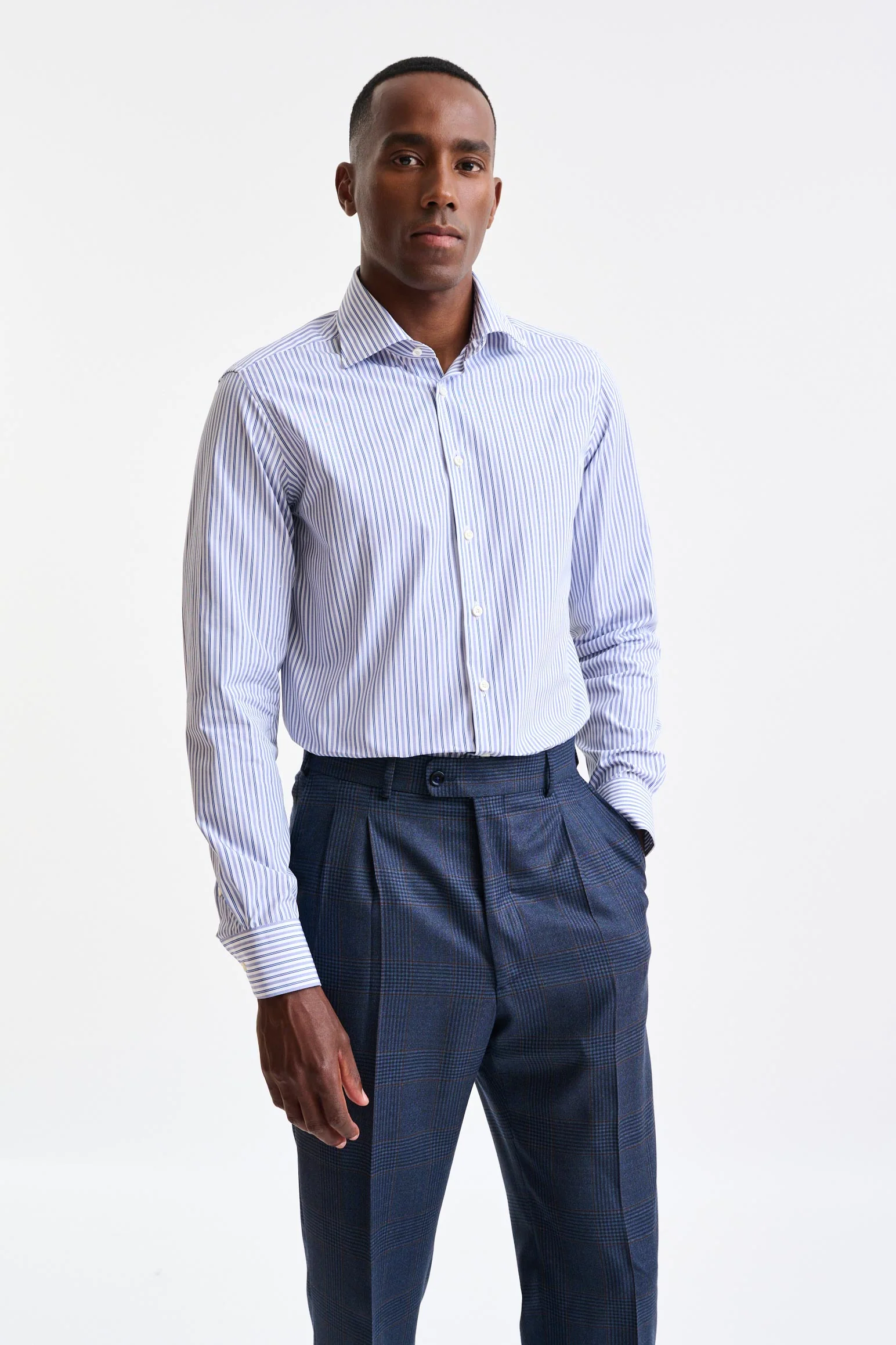 Blue & White Stripped 100% Cotton Poplin Formal Shirt