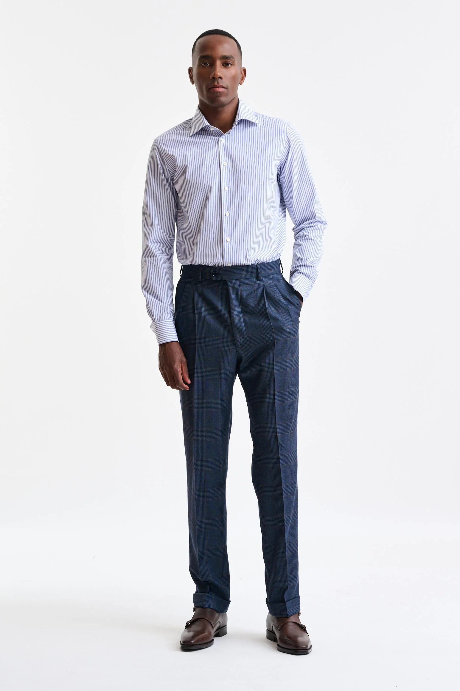 Blue & White Stripped 100% Cotton Poplin Formal Shirt - Image 4