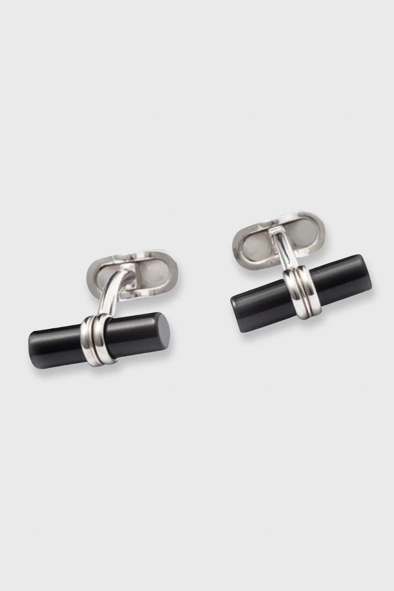 Brass Cylinder Cufflinks with Real Semi-Precious Black Onyx Stones