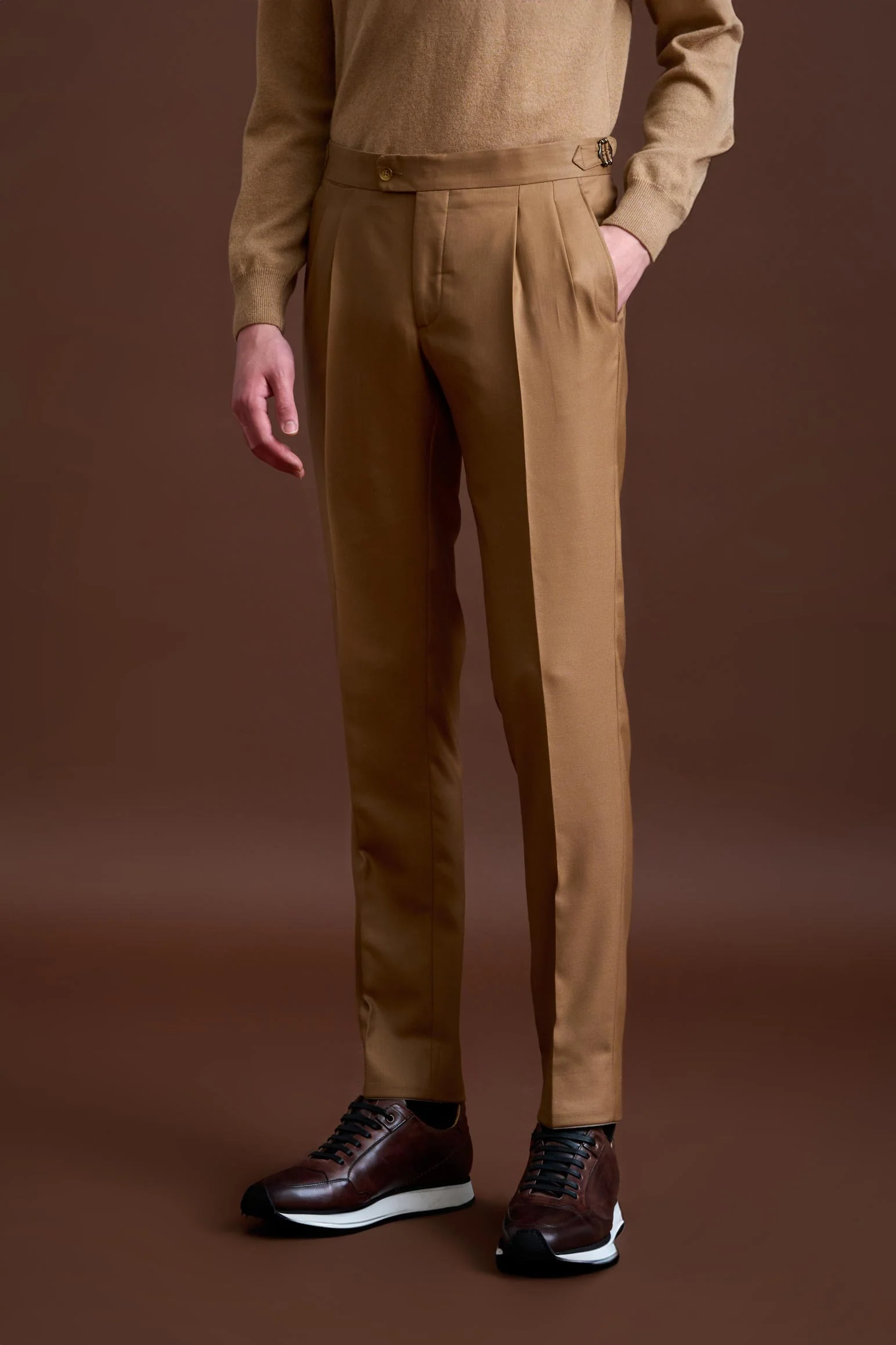 Brown 100% Cashmere Gibbet Trousers Golden Gate