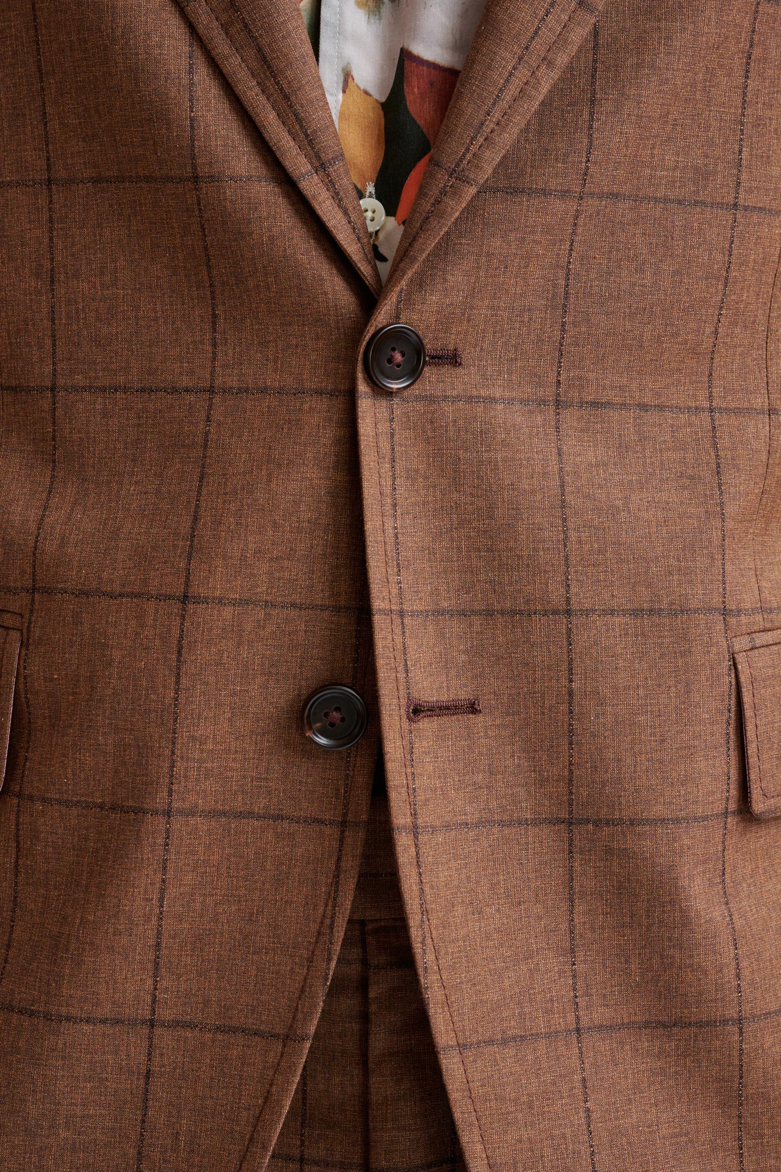 Brown Check Wool & Cotton Silk Kenton Suit Lifestyle - Image 3