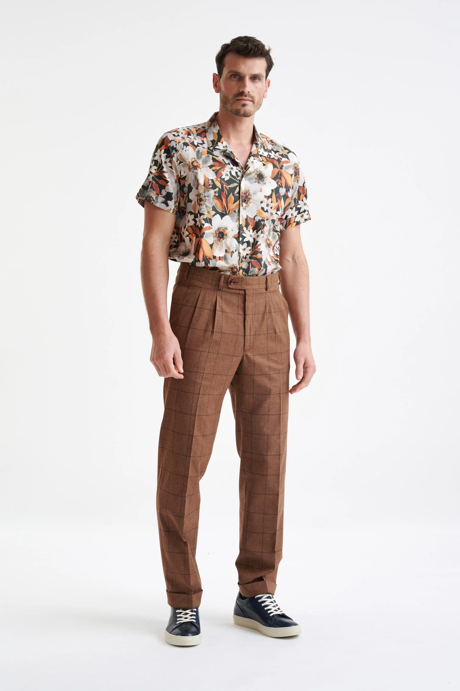 Brown Check Wool & Cotton Silk Kenton Suit Lifestyle - Image 8