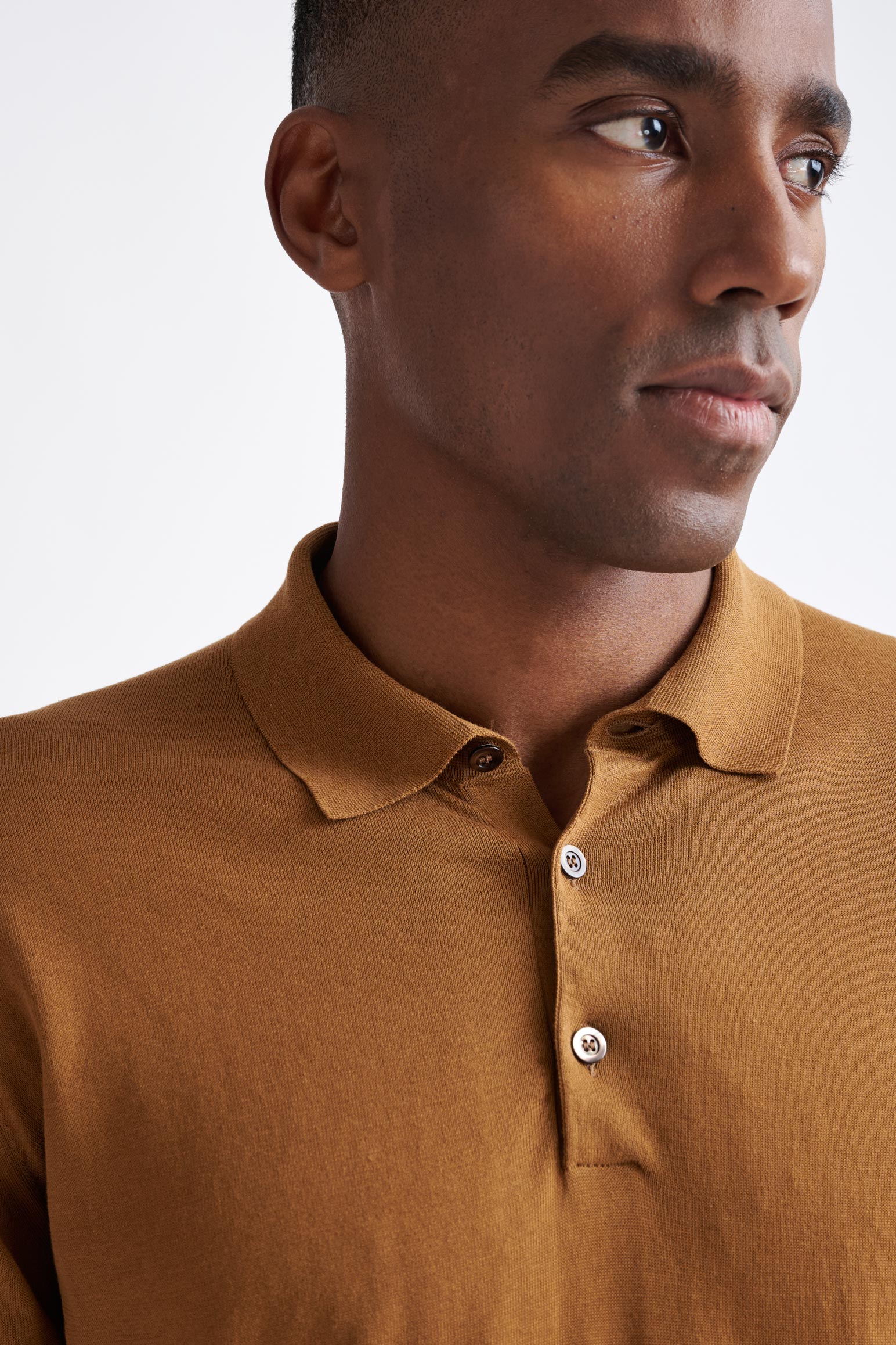Brown Cotton Harwich Long Sleeve Knitted Polo - Image 3