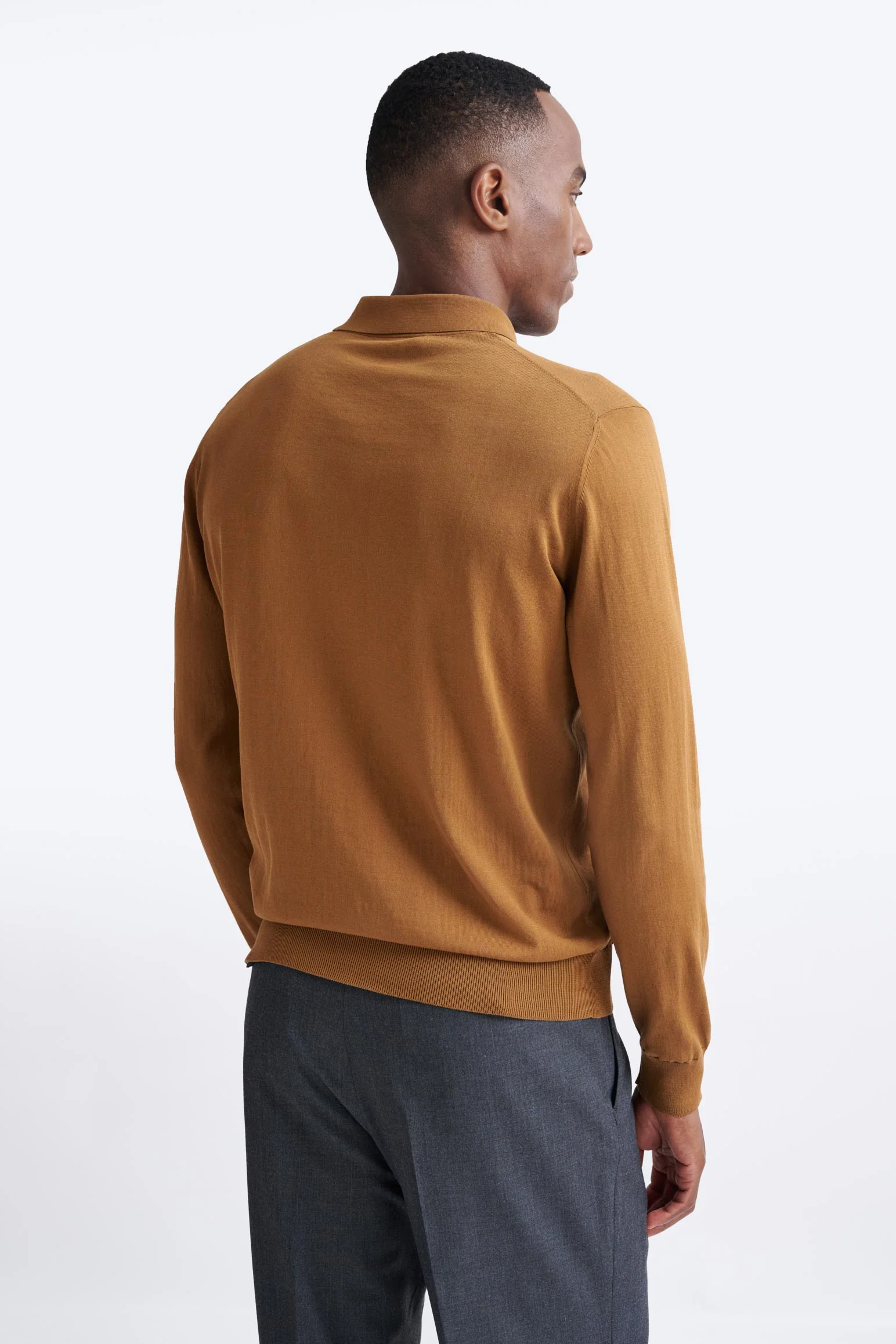 Brown Cotton Harwich Long Sleeve Knitted Polo - Image 4