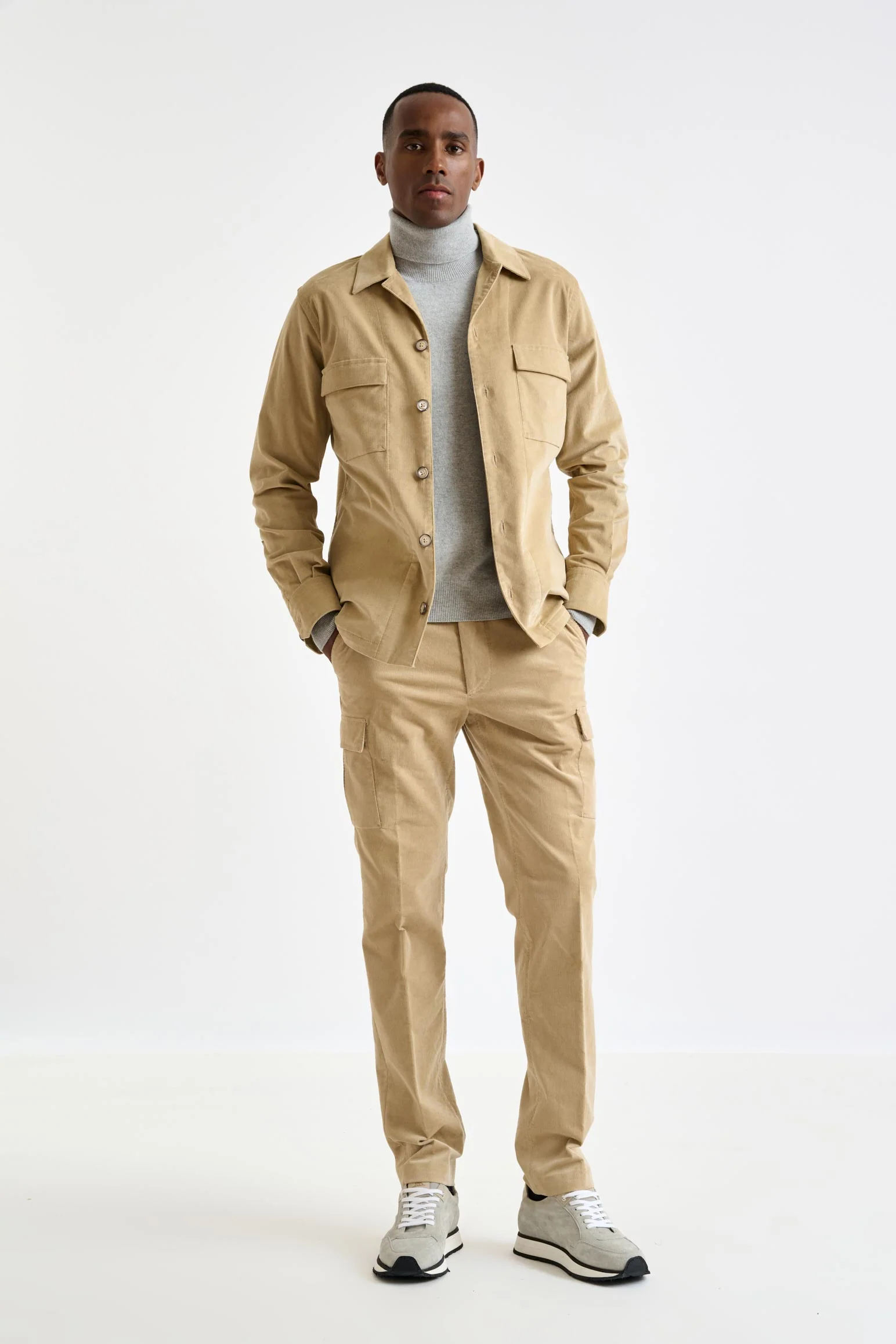 Beige Cotton Overshirt Corduroy - Image 4