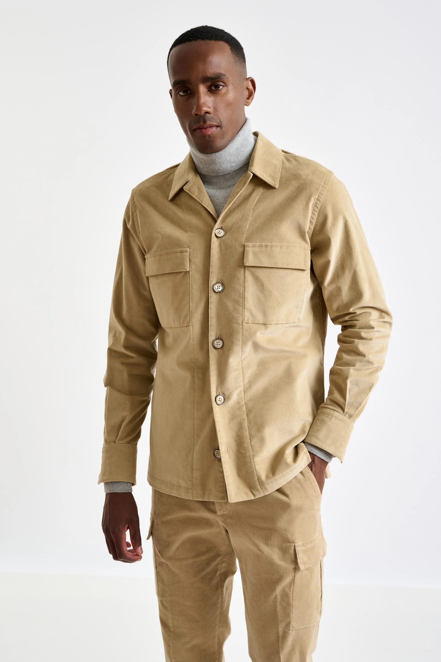 Beige Cotton Overshirt Corduroy - Image 5
