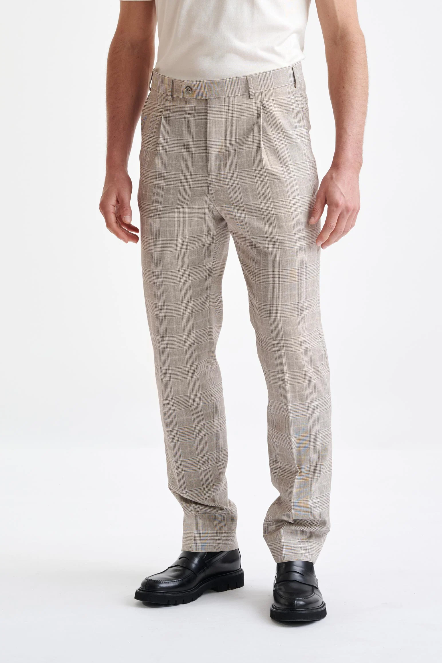 Brown Cream Check Wool & Cotton Farley Trousers Lifestyle - Image 5
