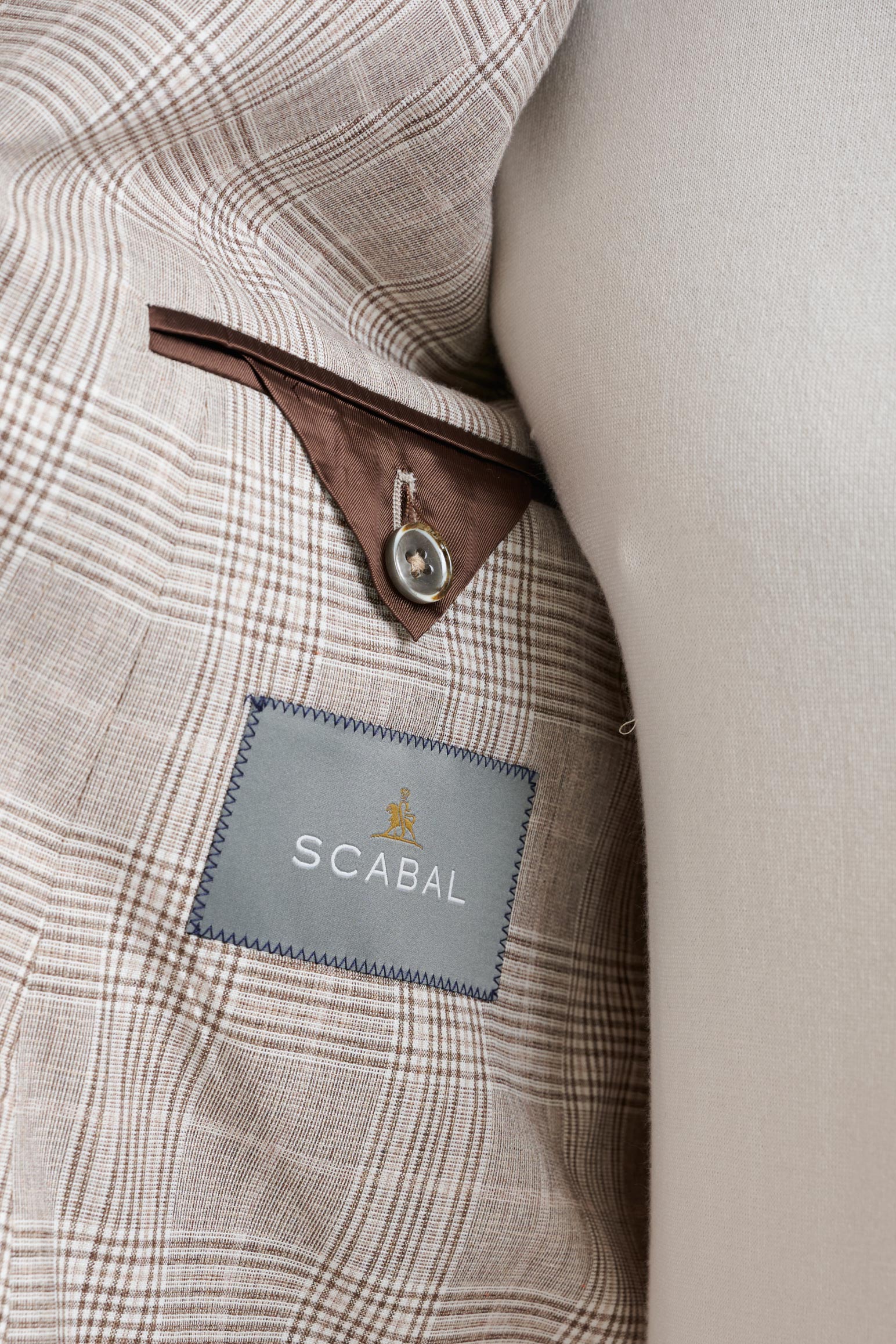 Brown Cream Check Wool & Cotton Kenton Suit Lifestyle - Image 5