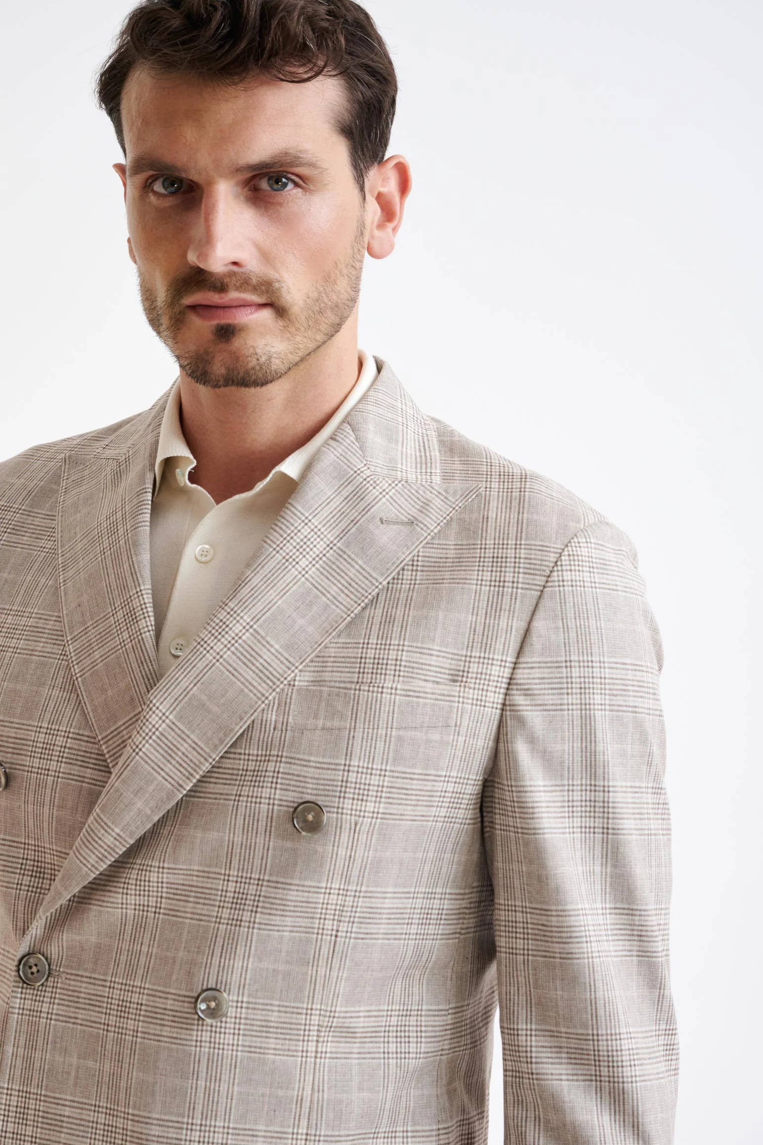 Brown Cream Check Wool & Cotton Kenton Suit Lifestyle - Image 7