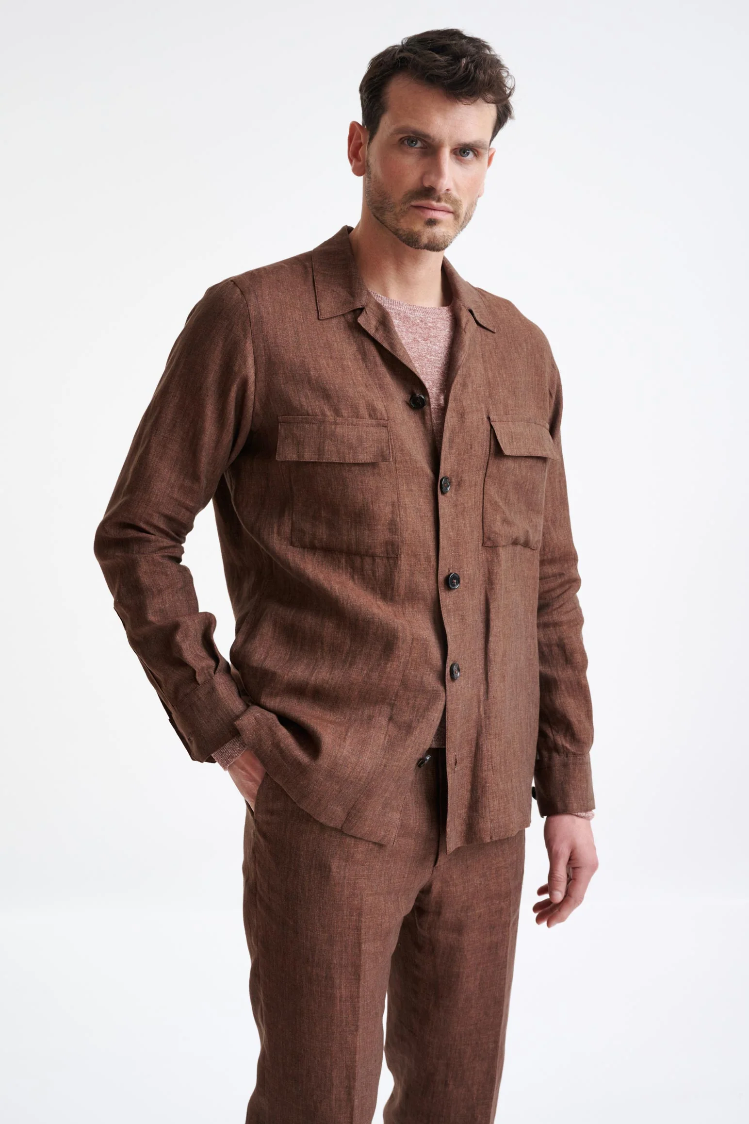 Brown Plymouth Overshirt Pure Linen