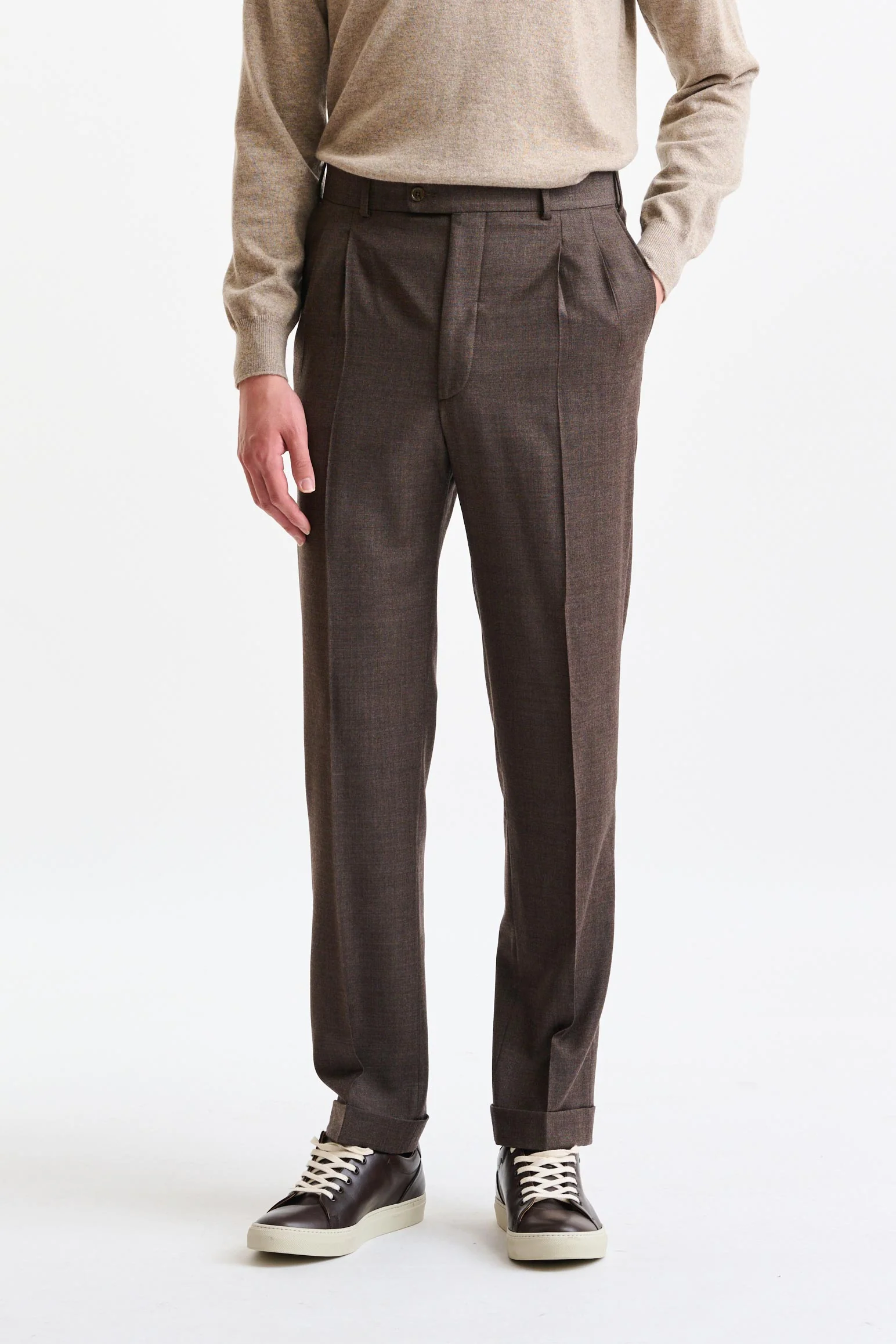 Brown Super 130´s Wool Farley Trousers Hybrid