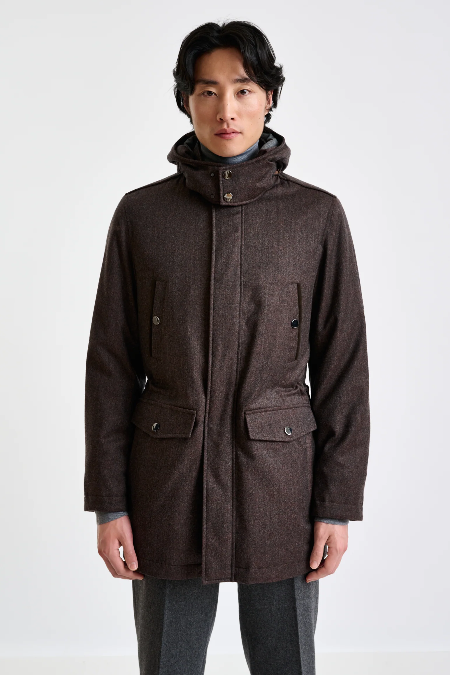 Brown 100% Tech Wool Flannel Bedford Parka