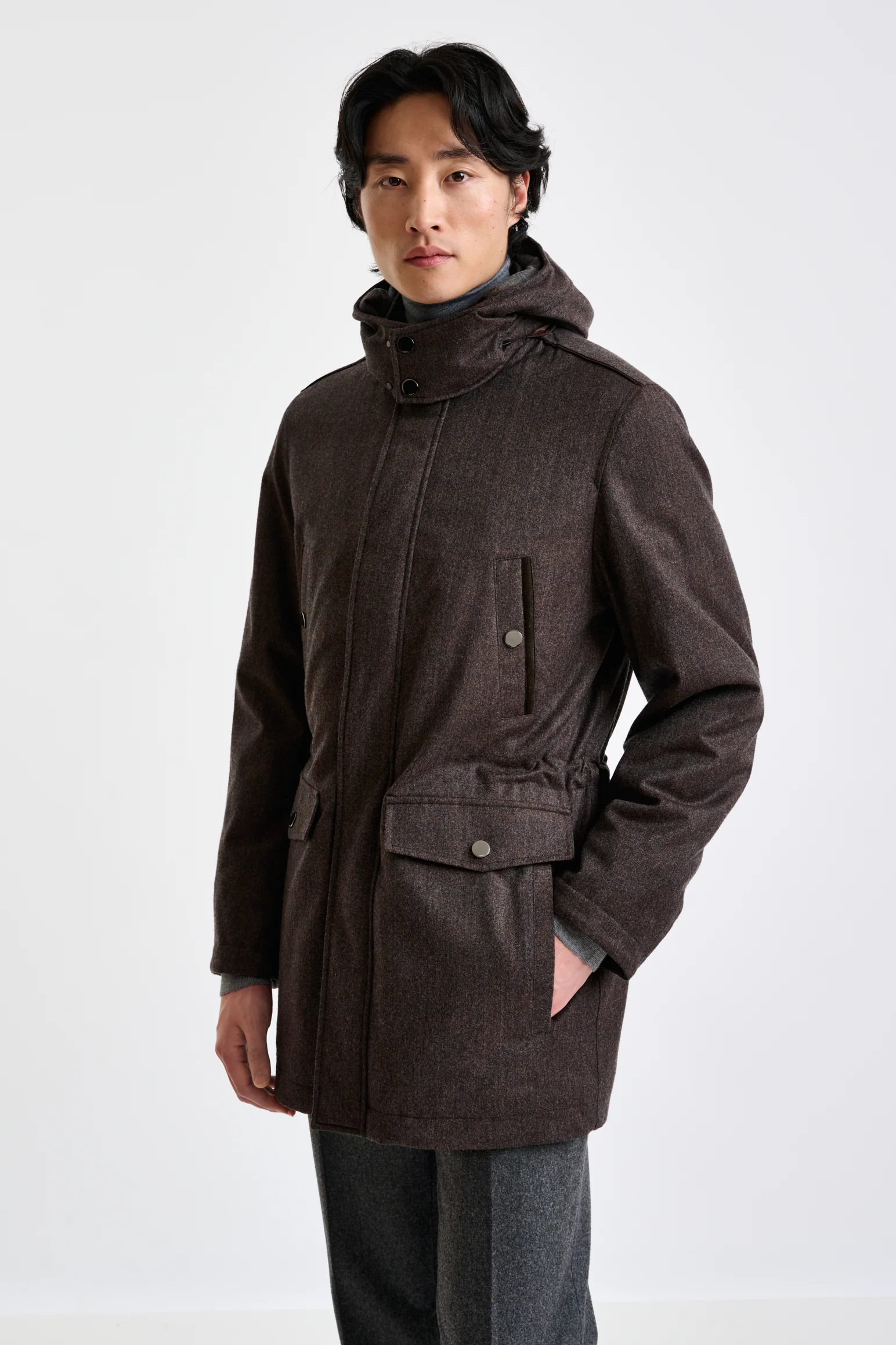 Brown 100% Tech Wool Flannel Bedford Parka - Image 2