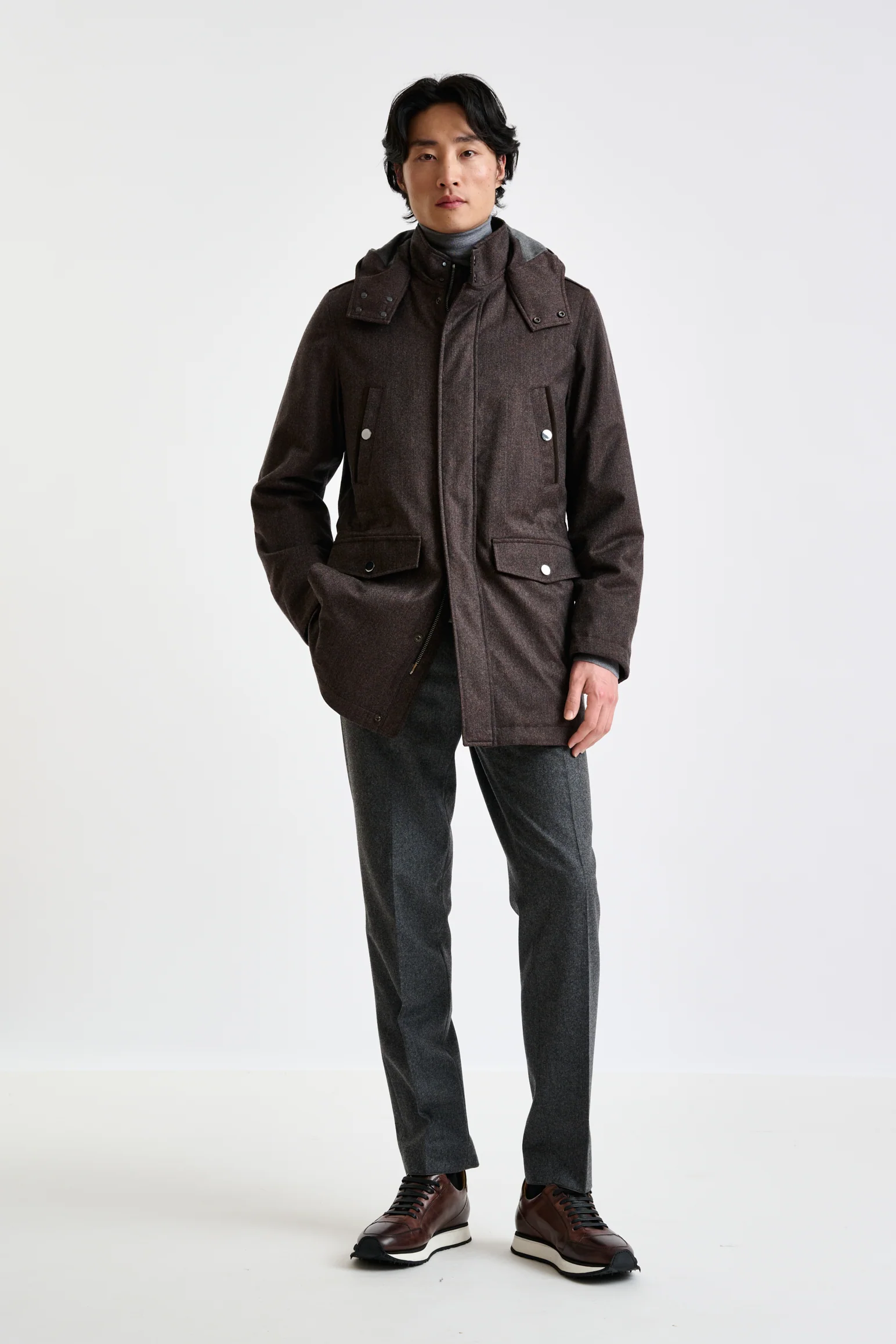 Brown 100% Tech Wool Flannel Bedford Parka - Image 7
