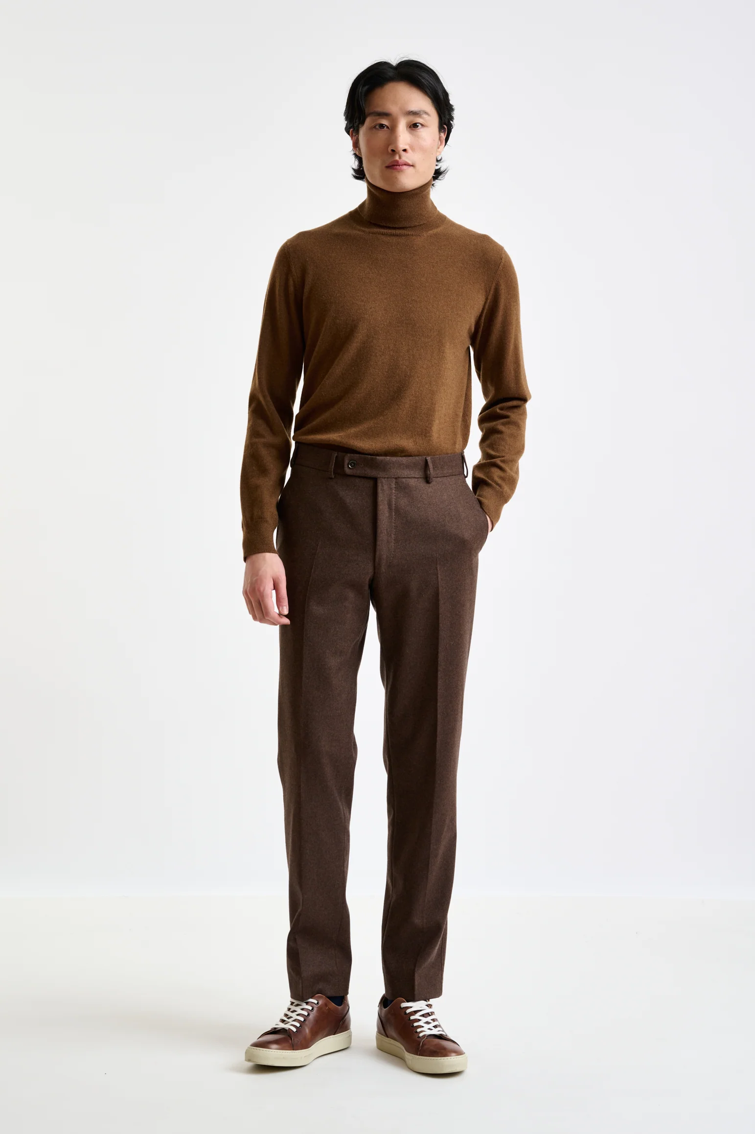Brown Super 100's Wool Farley Trousers Flannel & Saxony - Image 3