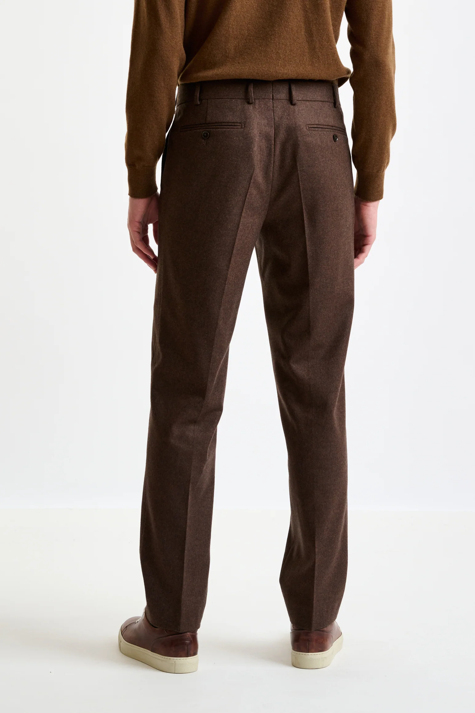 Brown Super 100's Wool Farley Trousers Flannel & Saxony - Image 4