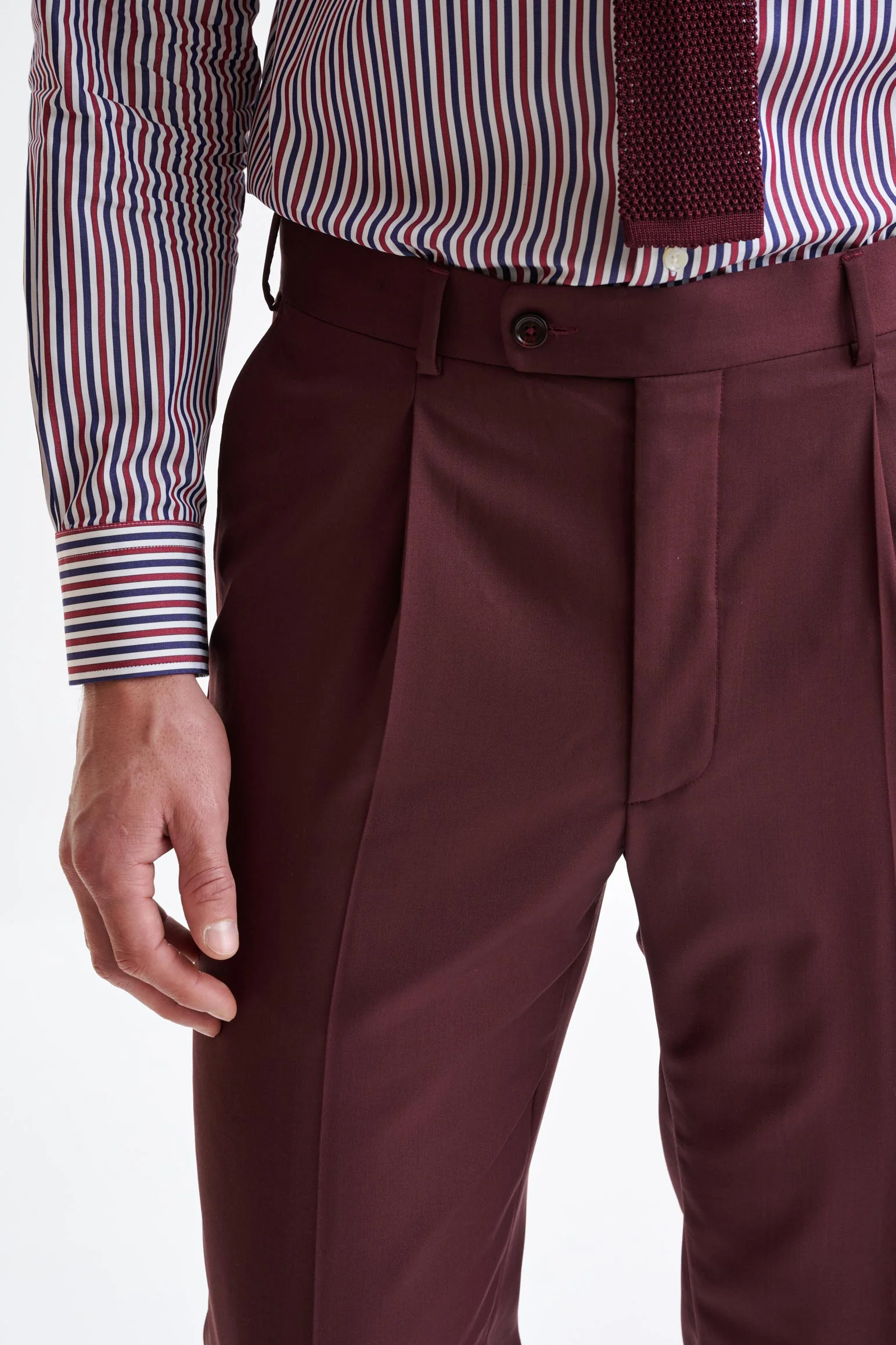 Burgundy Super 100's Wool Farley Trousers New Deluxe - Image 3